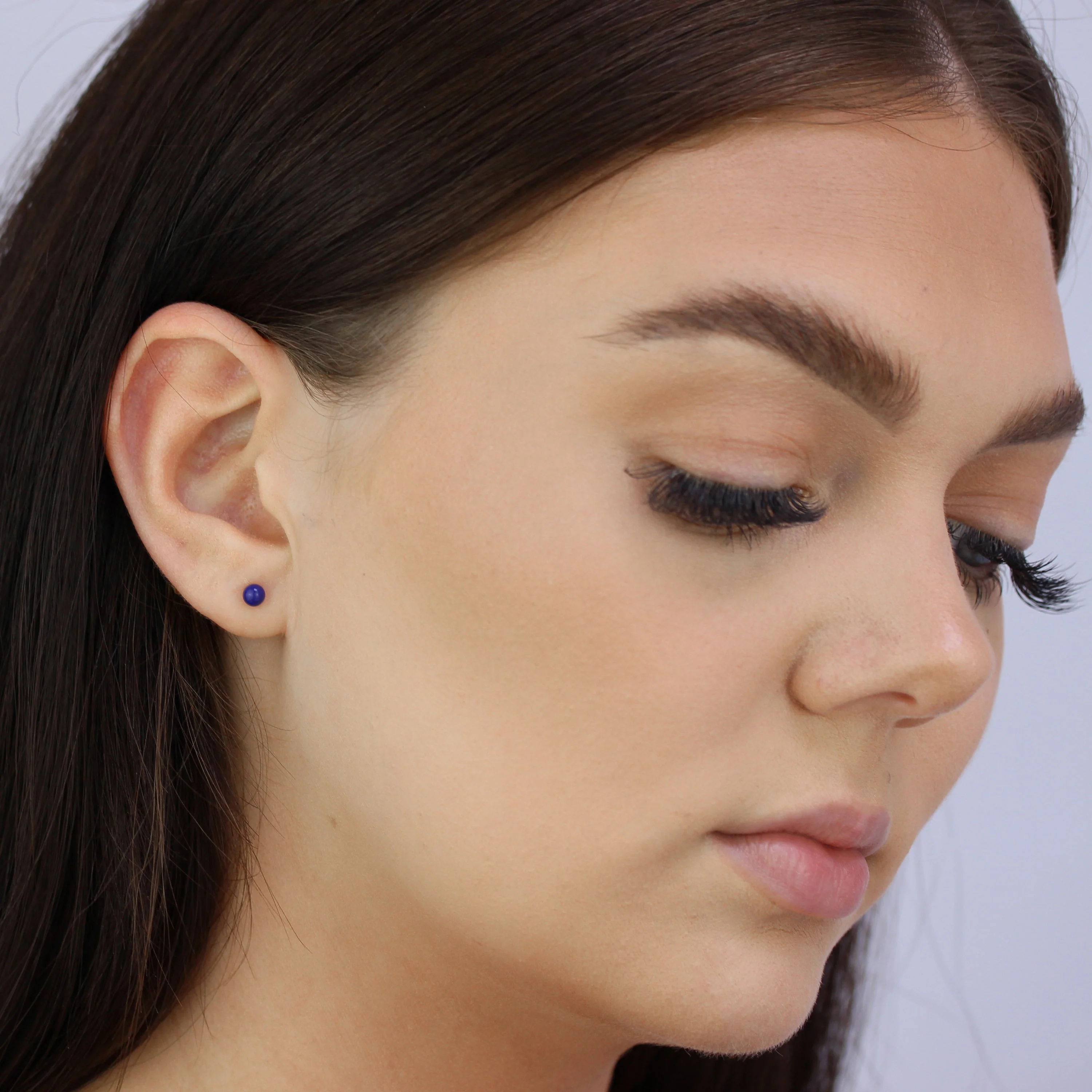 Sterling Silver & 4mm Lapis Stone Stud Earrings - Image 2