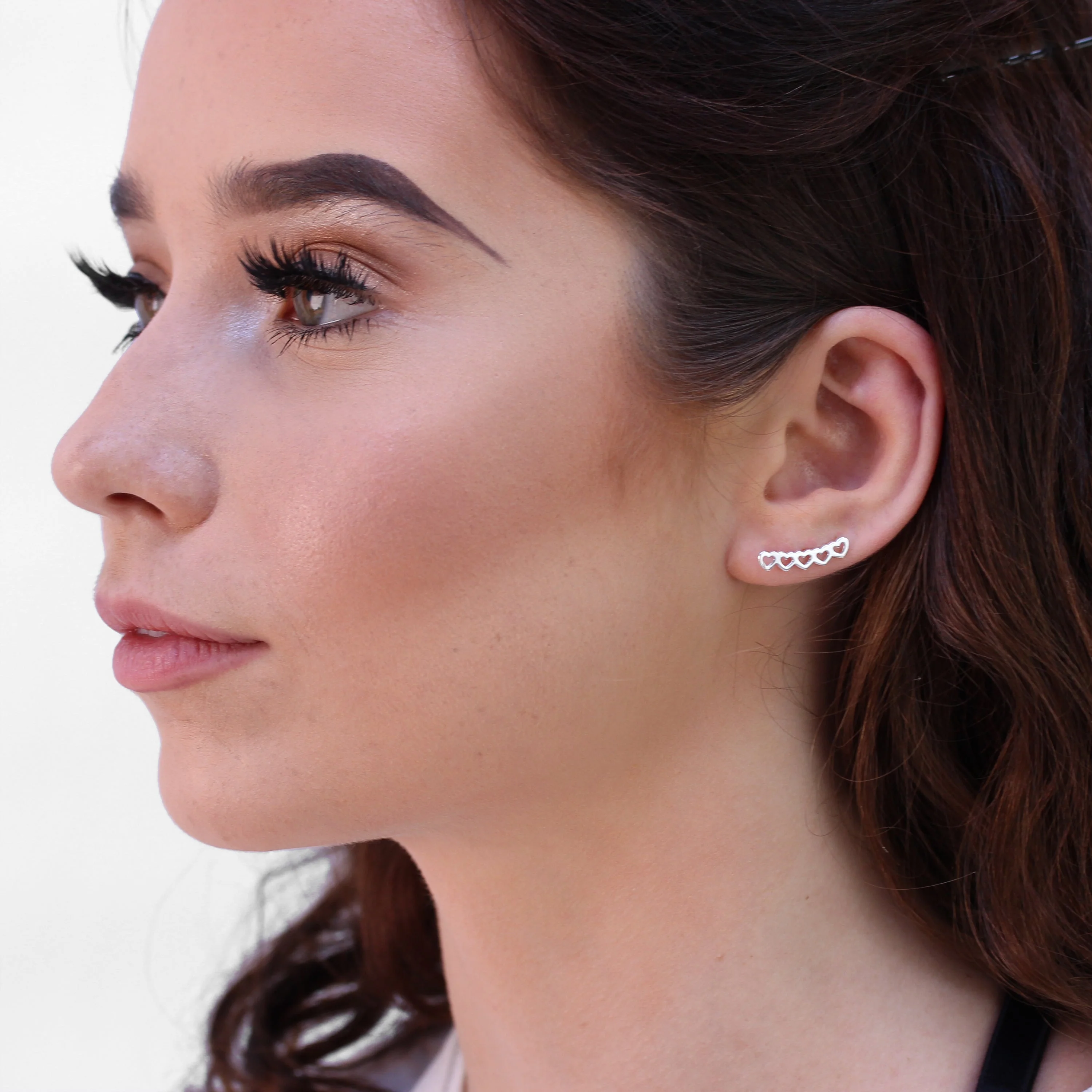 Sterling Silver 5 Open Heart Ear Pin Crawler Earrings - Image 2