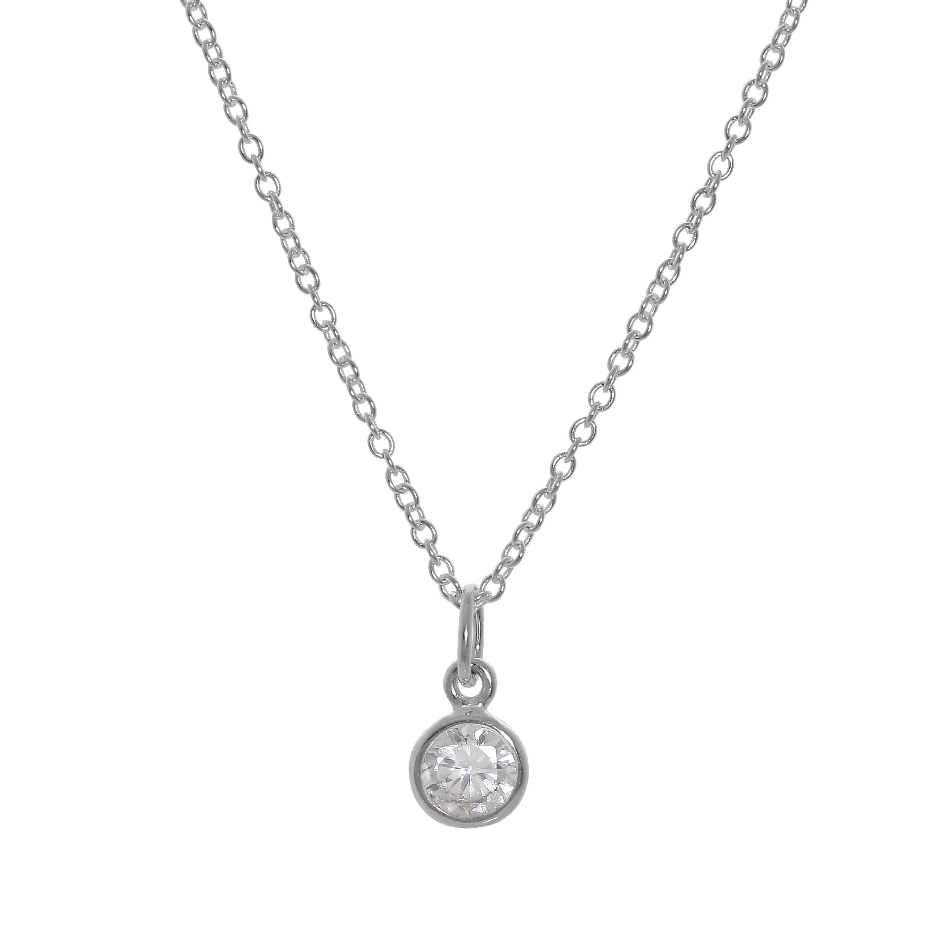 Sterling Silver 5mm Clear CZ Rubover Necklace 16 - 32 Inches