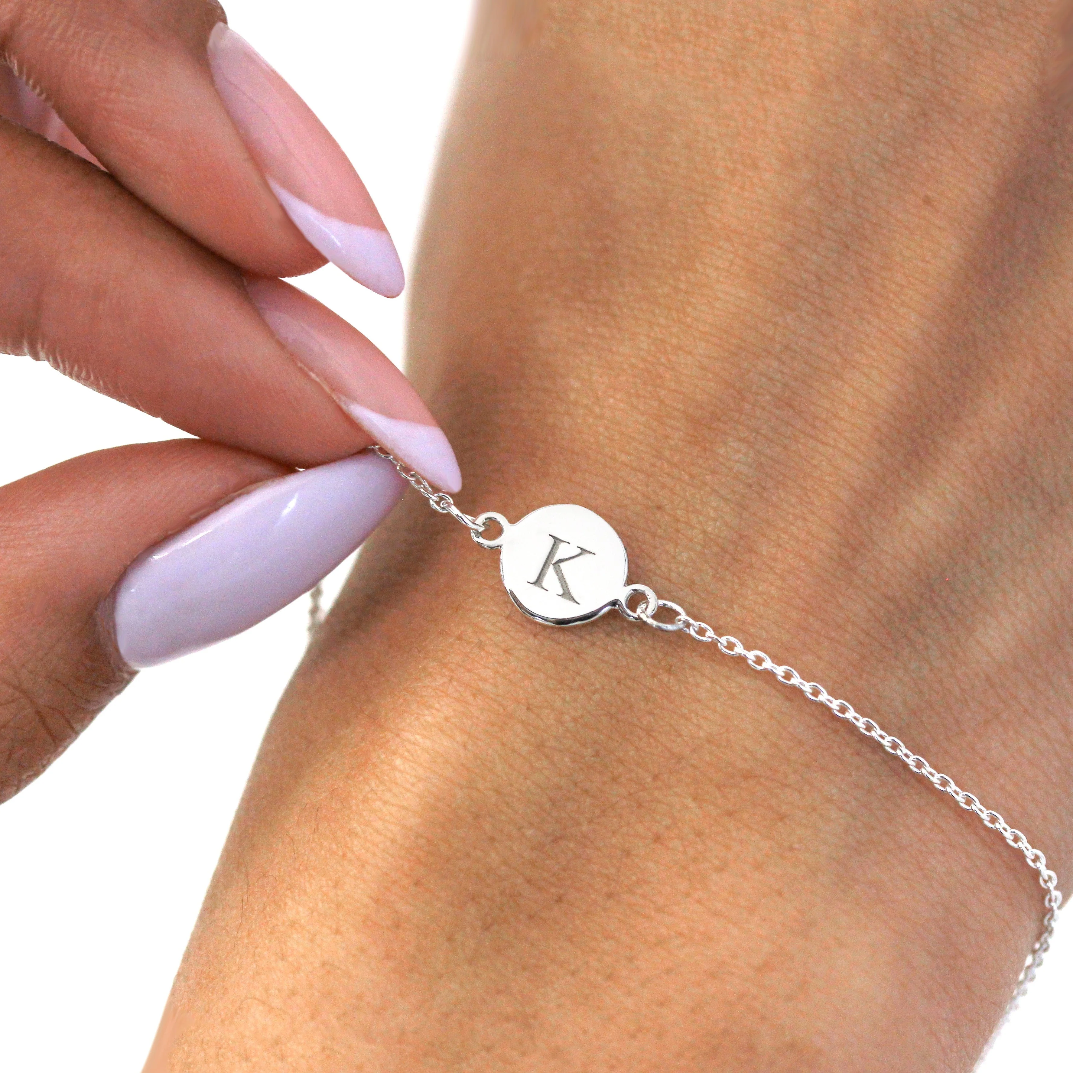 Sterling Silver 7 Inch Bracelet w Engravable Circle - Image 2