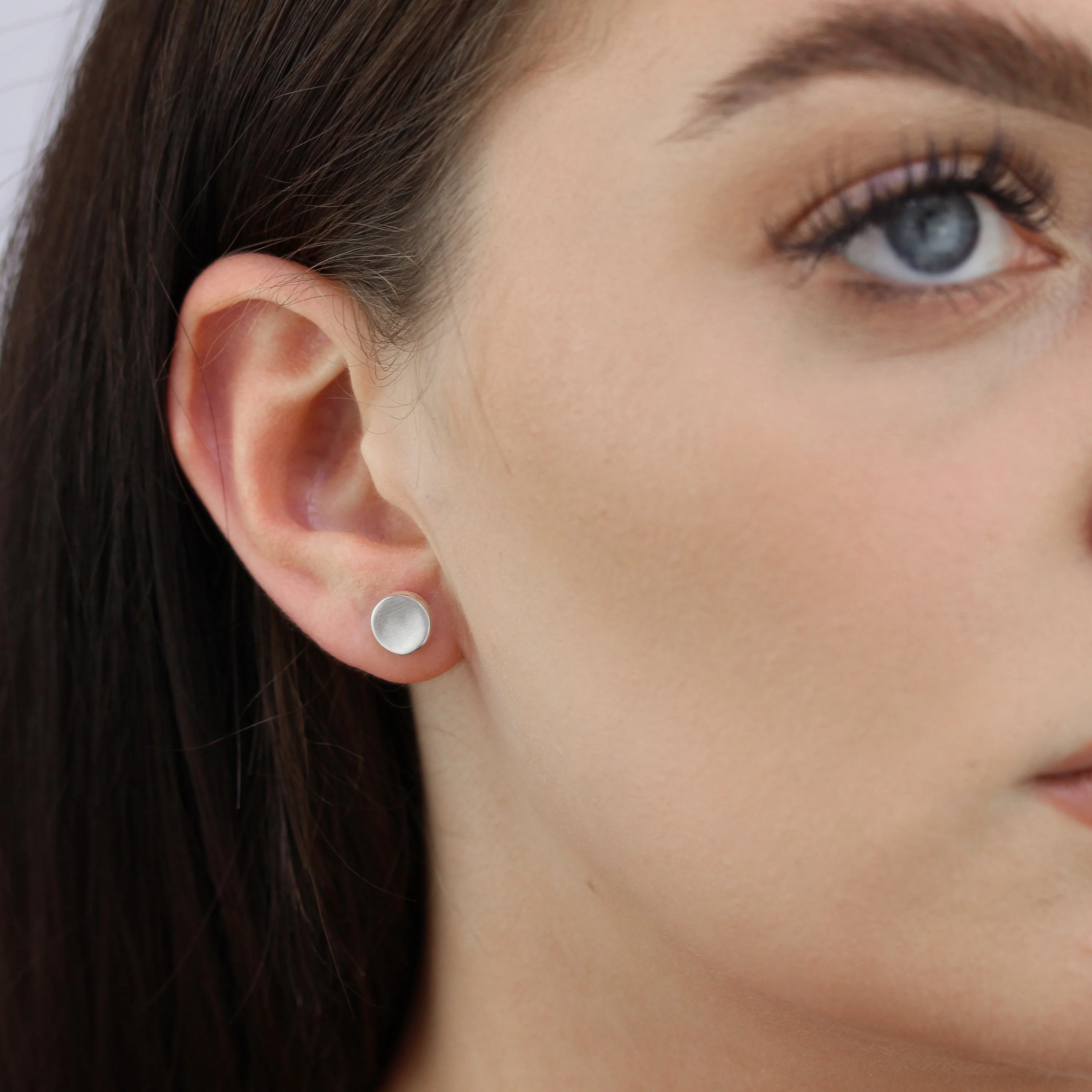 Sterling Silver 8mm Brushed Button Stud Earrings - Image 2