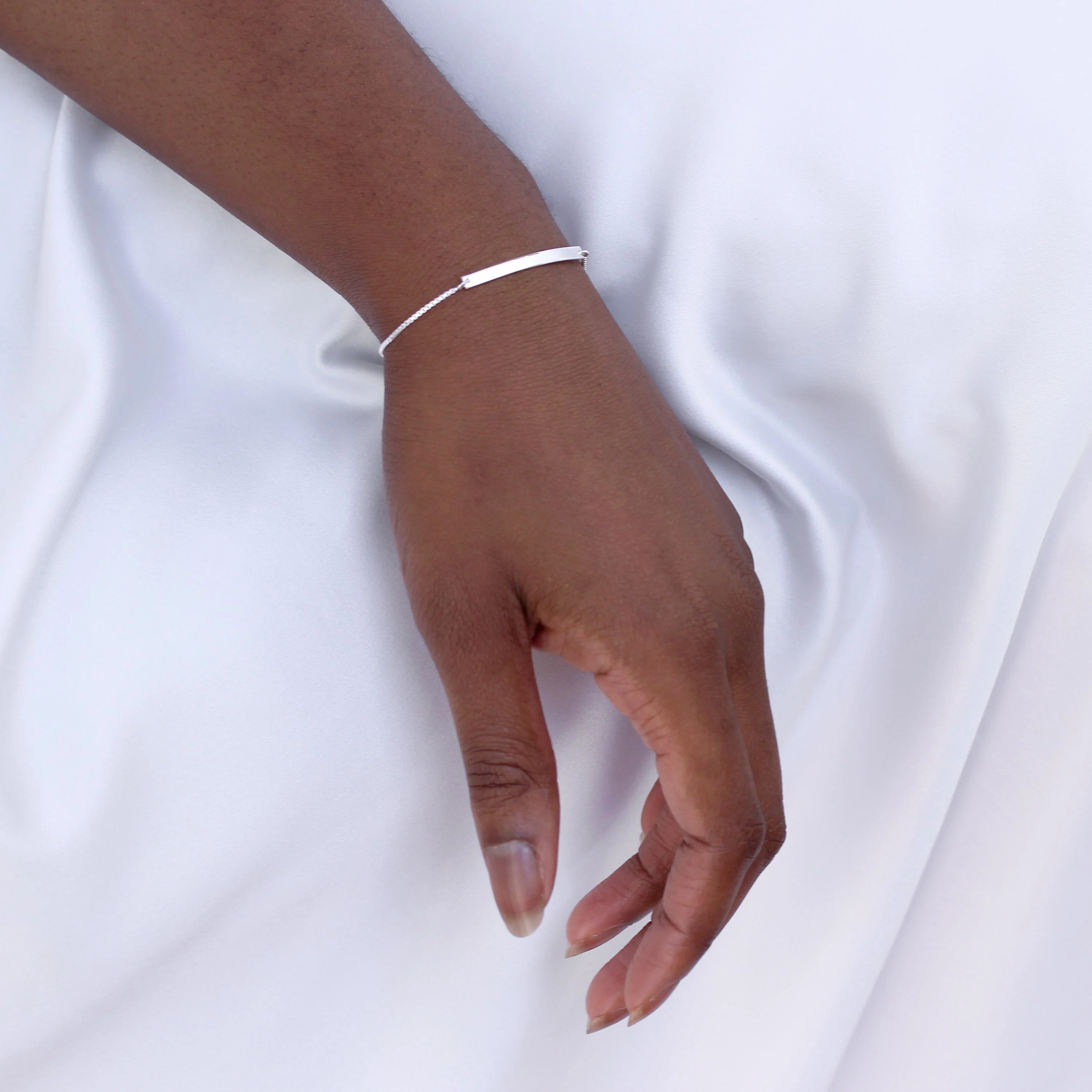 Sterling Silver Adjustable Bracelet with Curved Engravable Bar - Image 2