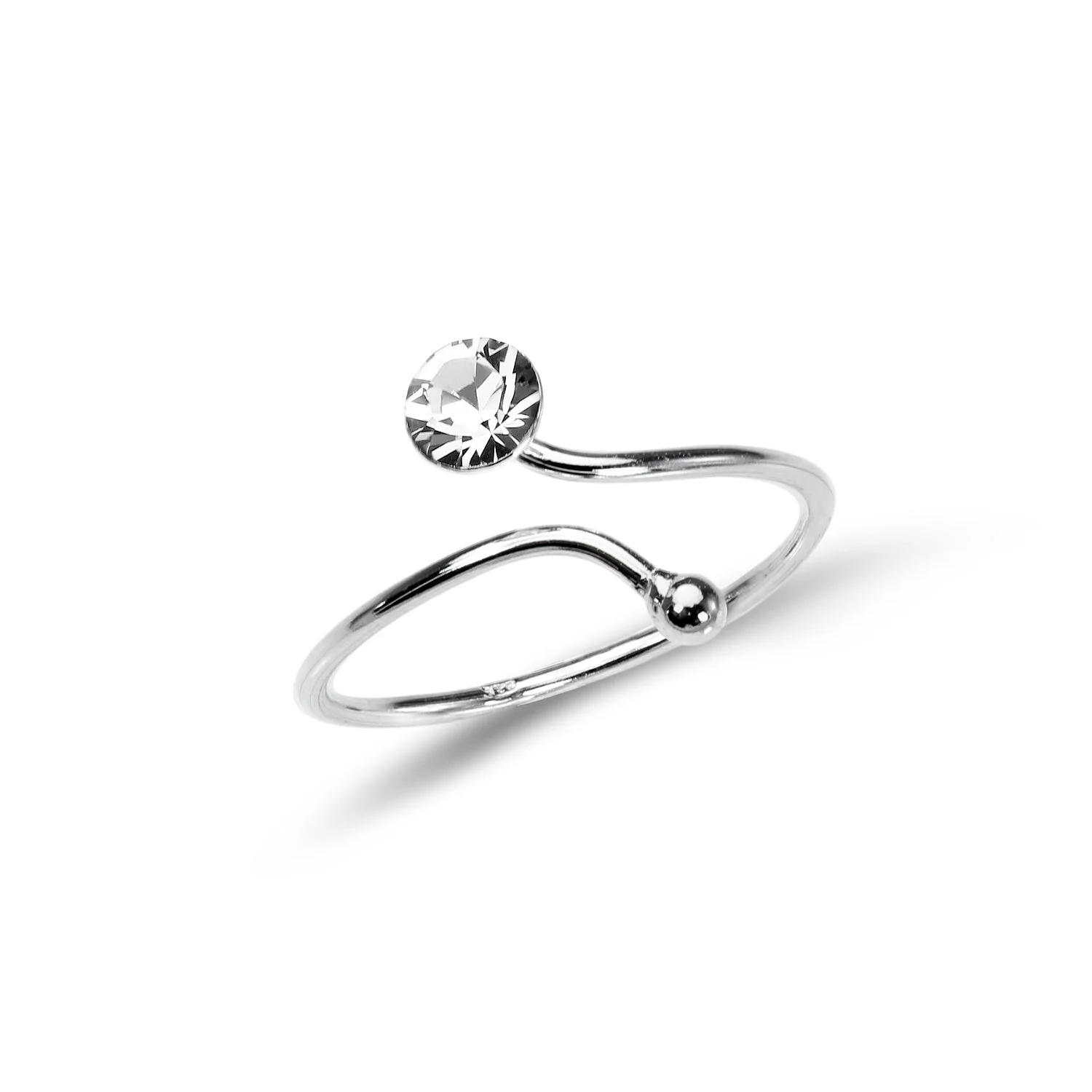 Sterling Silver Adjustable Wire Toe Ring with 4mm Crystal CZ - Image 2