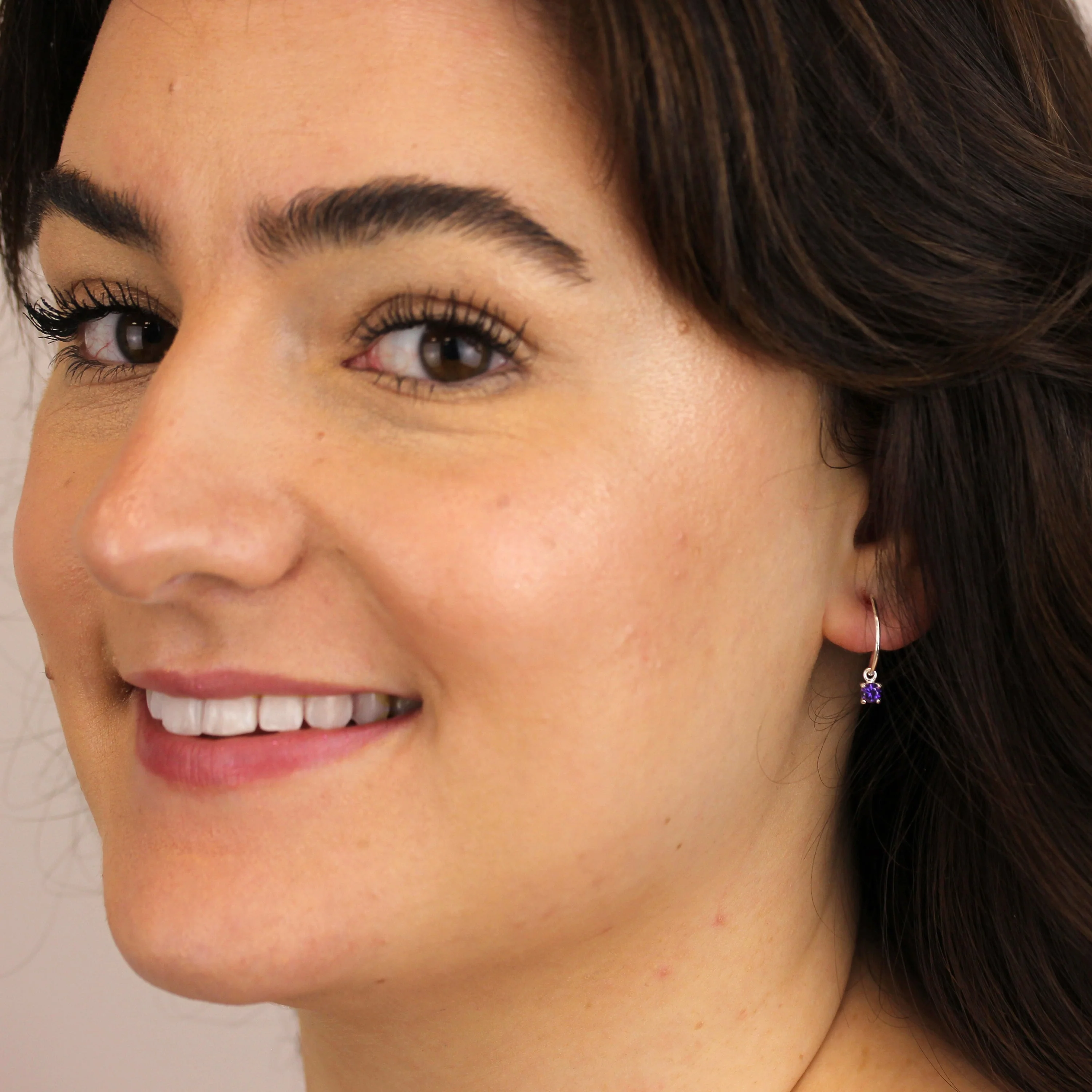 Sterling Silver Amethyst CZ February 12mm Charm Hoop Earrings - Image 2