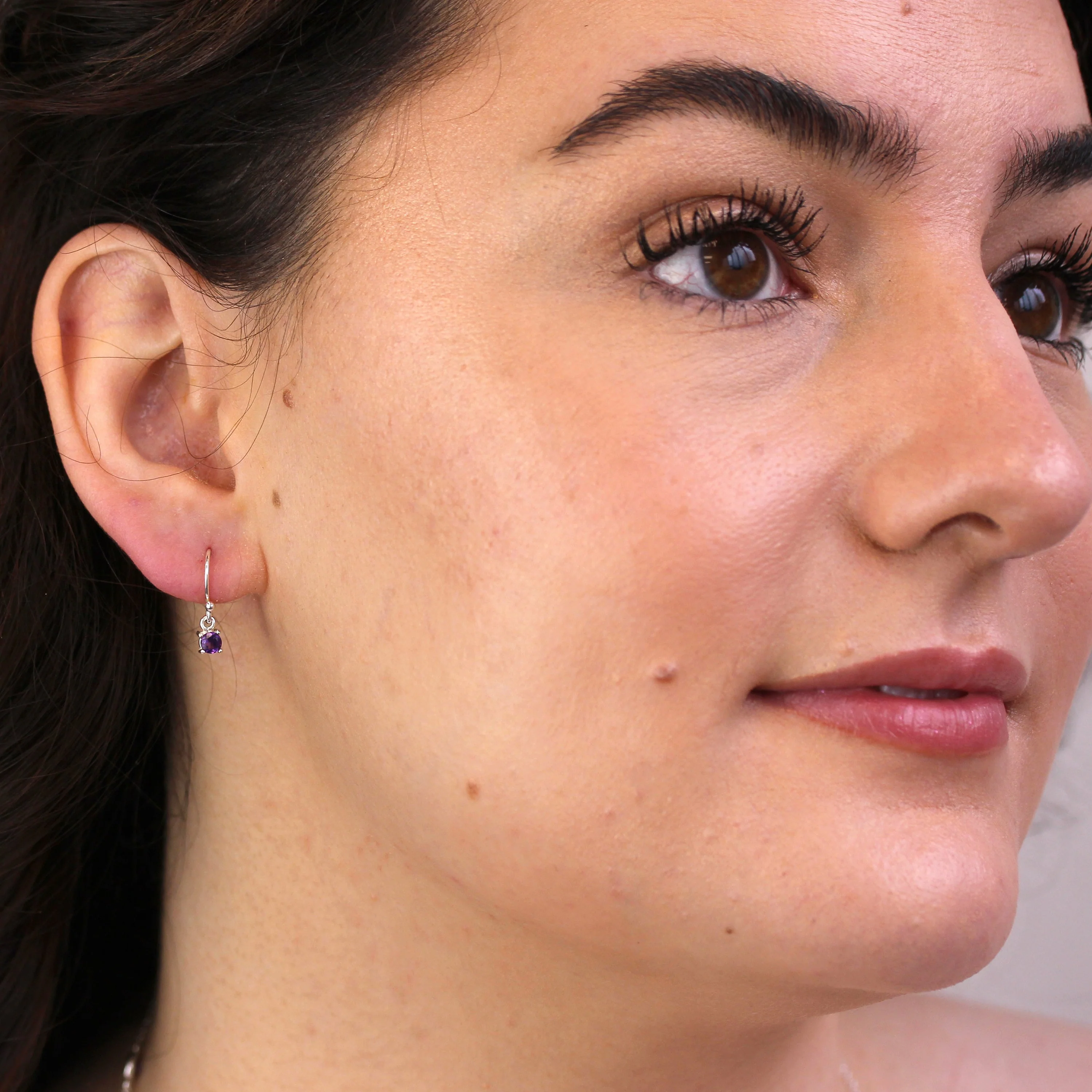 Sterling Silver Amethyst CZ February Birthstone Dangle Earrings - Image 2