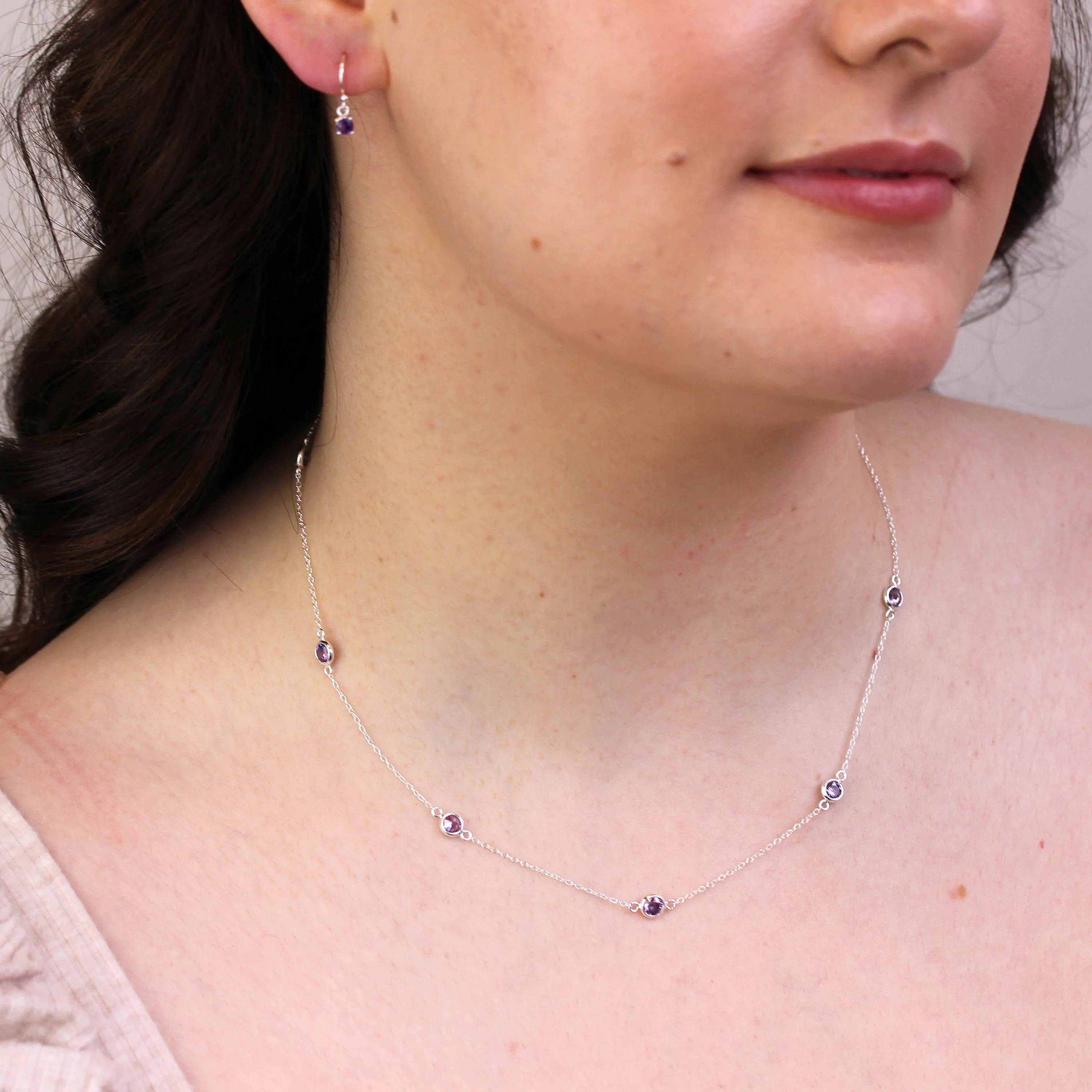 Sterling Silver Amethyst CZ February Birthstone Necklace - Image 2