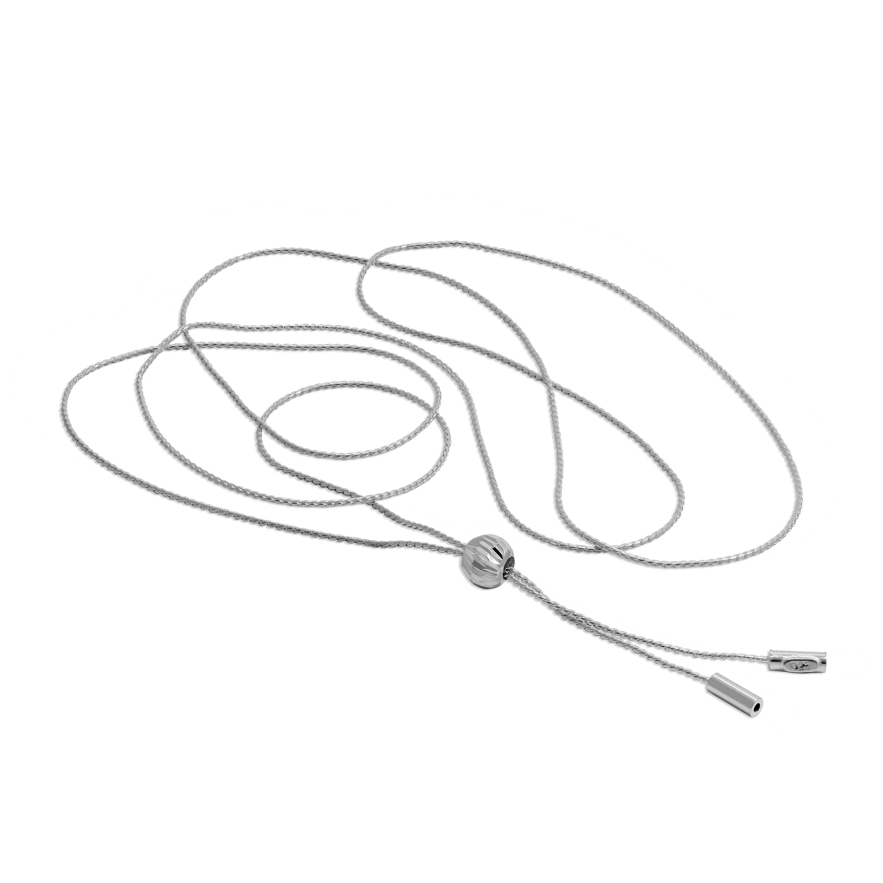 Sterling Silver Ball Double Tassel Dangle Drop Adjustable Necklace - Image 3