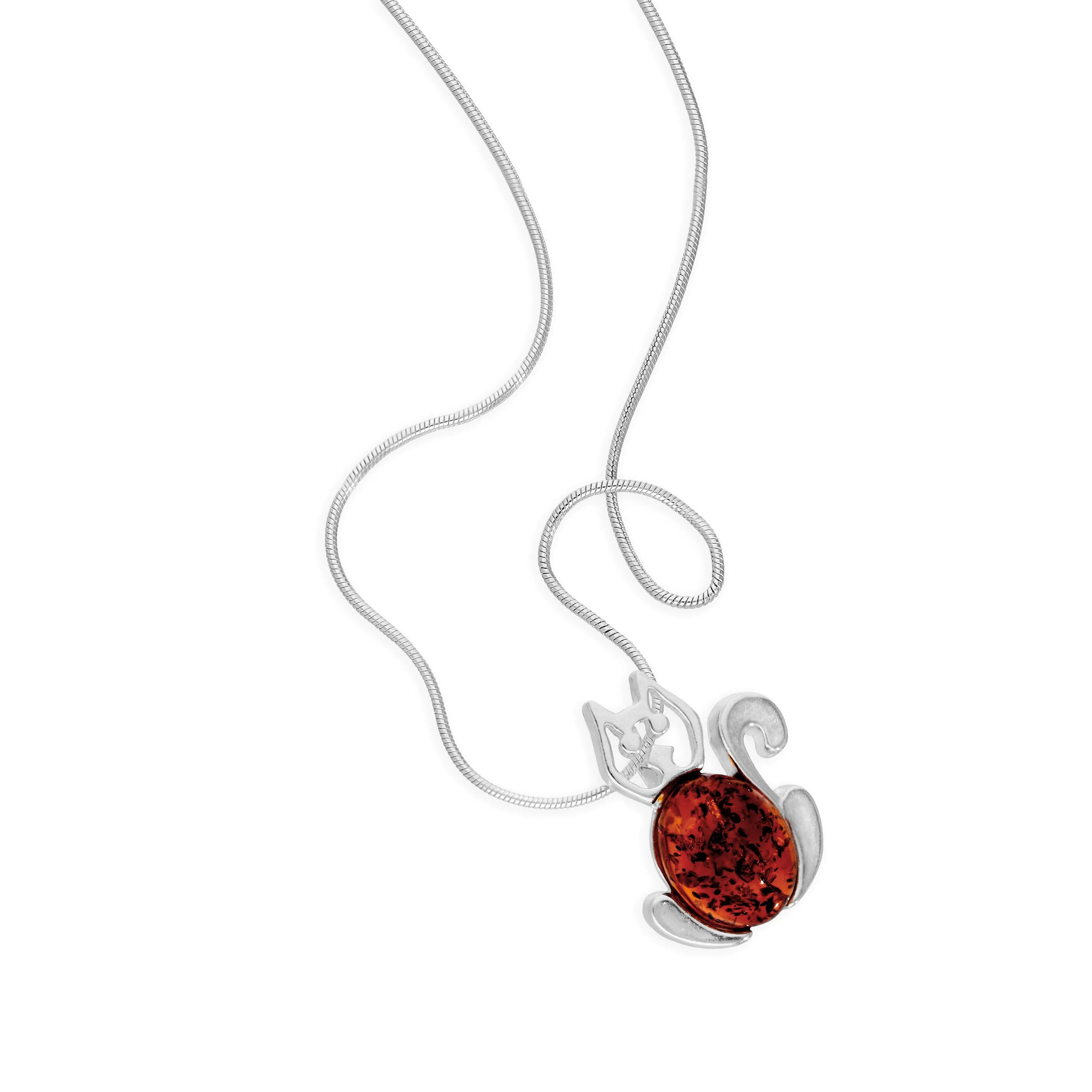 Sterling Silver & Baltic Amber Cat Outline Pendant Necklace 14 - 22 Inches - Image 2