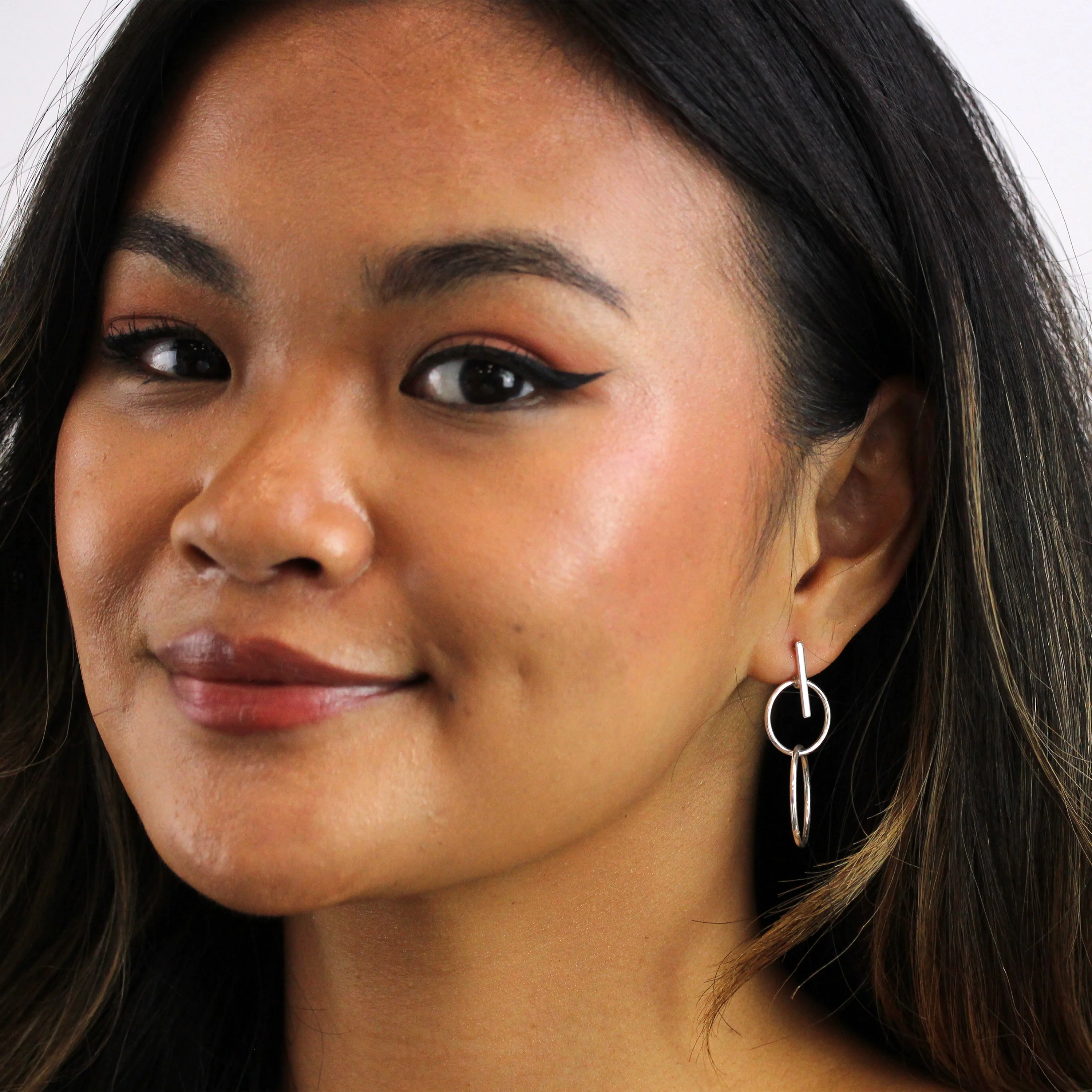 Sterling Silver Bar & Hoops Drop Stud Earrings - Image 2