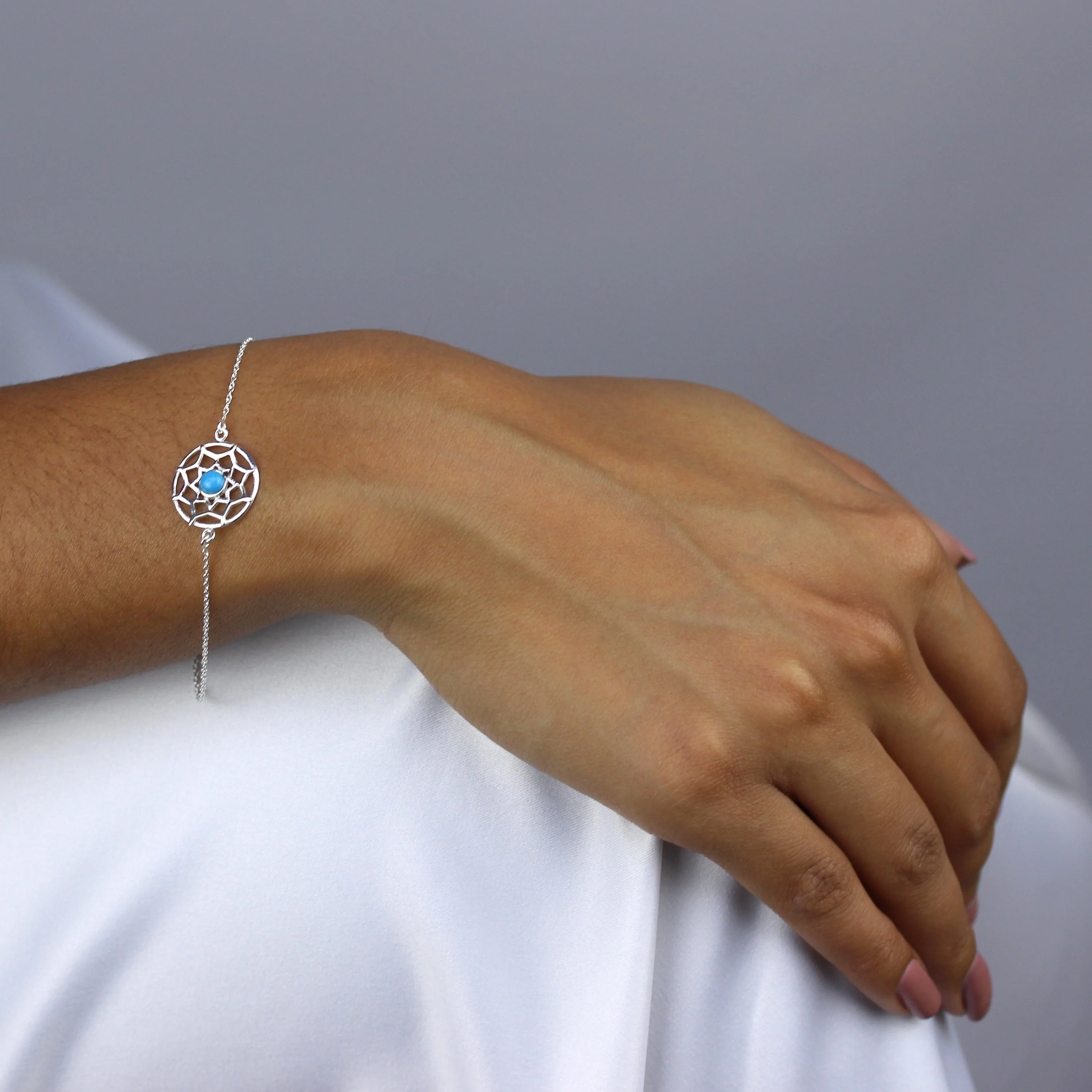 Sterling Silver & Blue Enamel Dreamcatcher Bracelet 7 Inches - Image 2