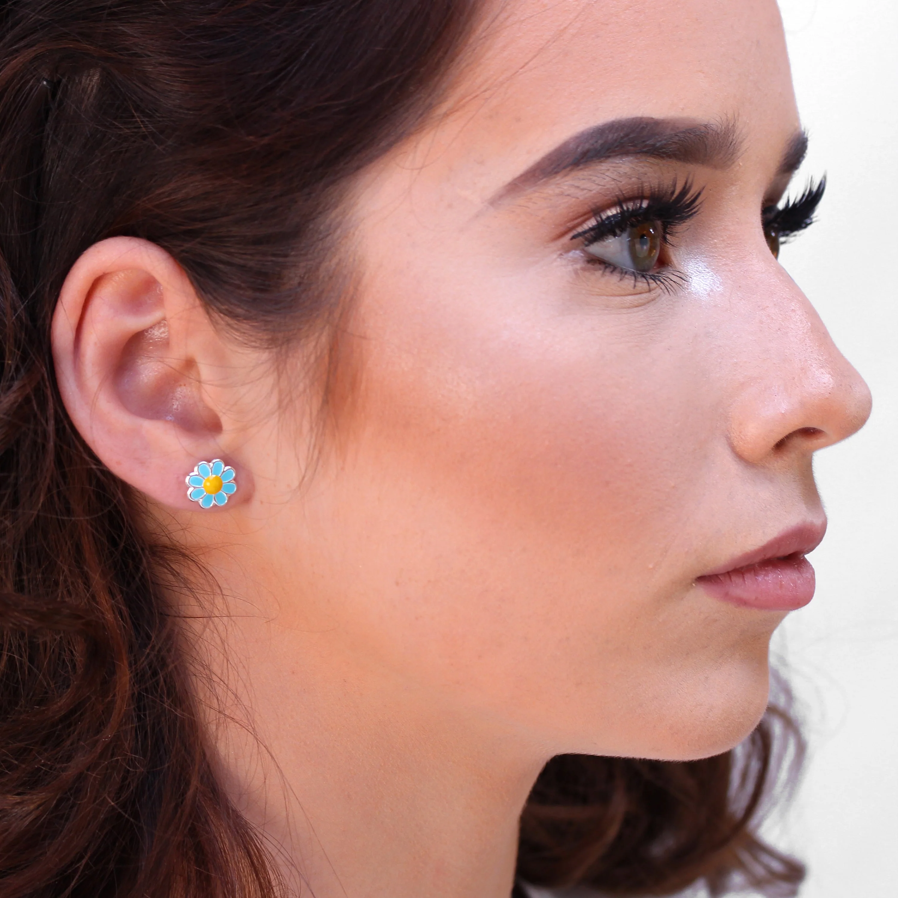 Sterling Silver & Blue & Yellow Enamel Daisy Flower Stud Earrings - Image 2