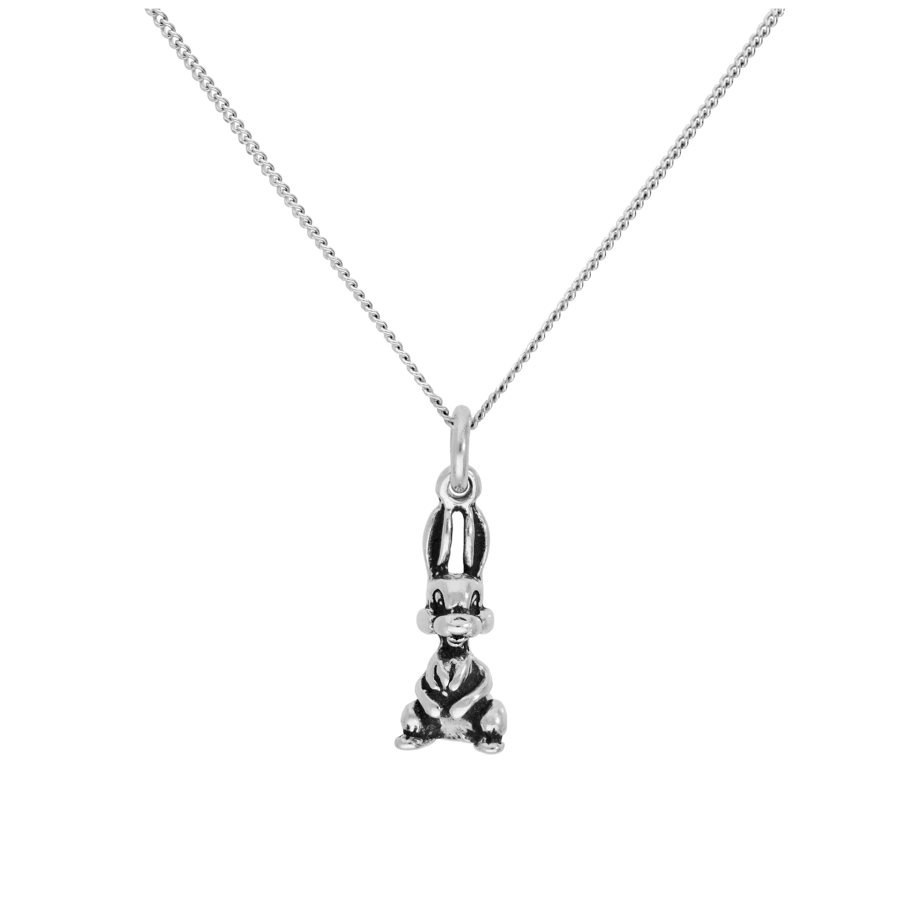 Sterling Silver Bunny Rabbit Pendant on 16+2 Inches Diamond Cut Chain