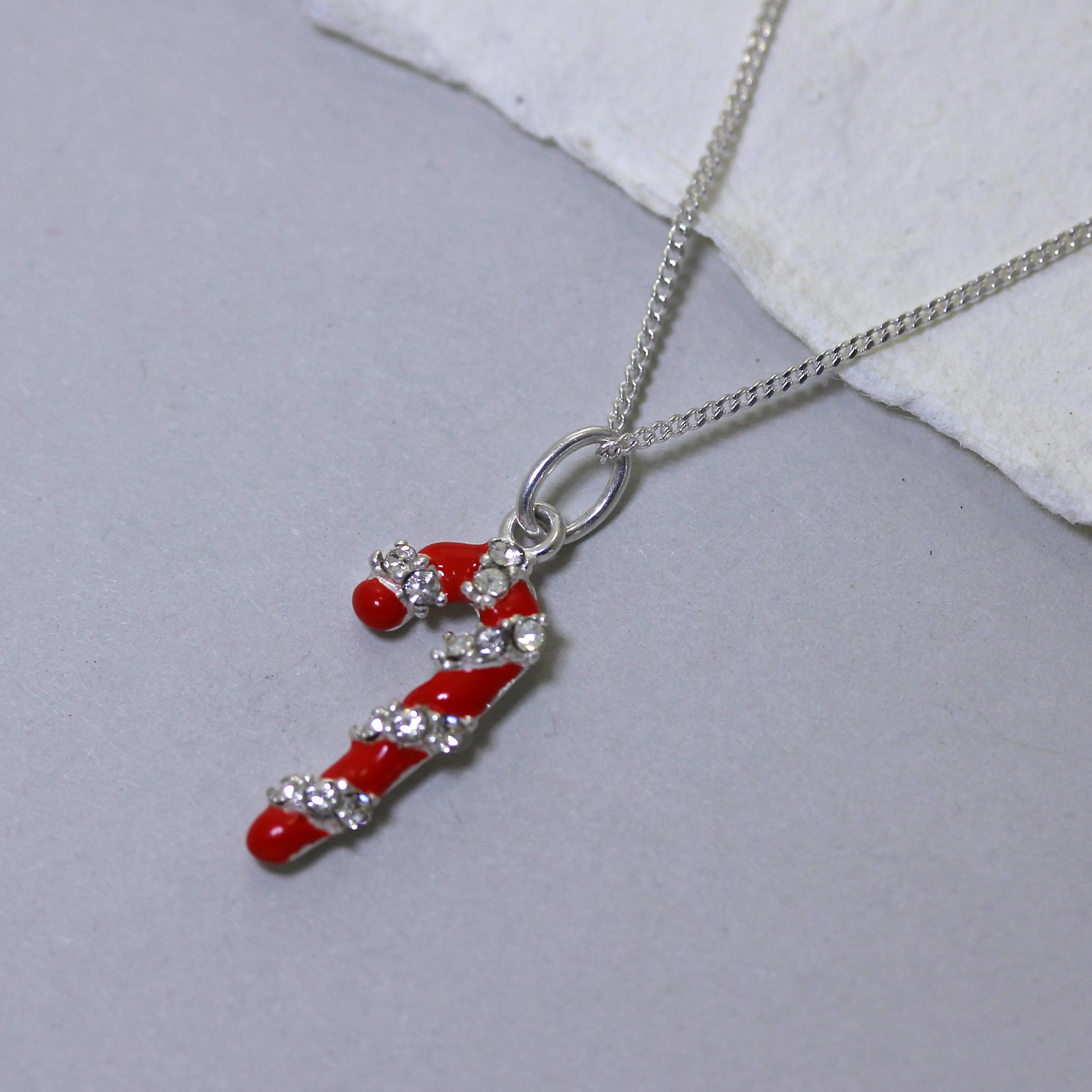 Sterling Silver Candy Cane CZ Red Necklace - 14 - 32 Inches - Image 2