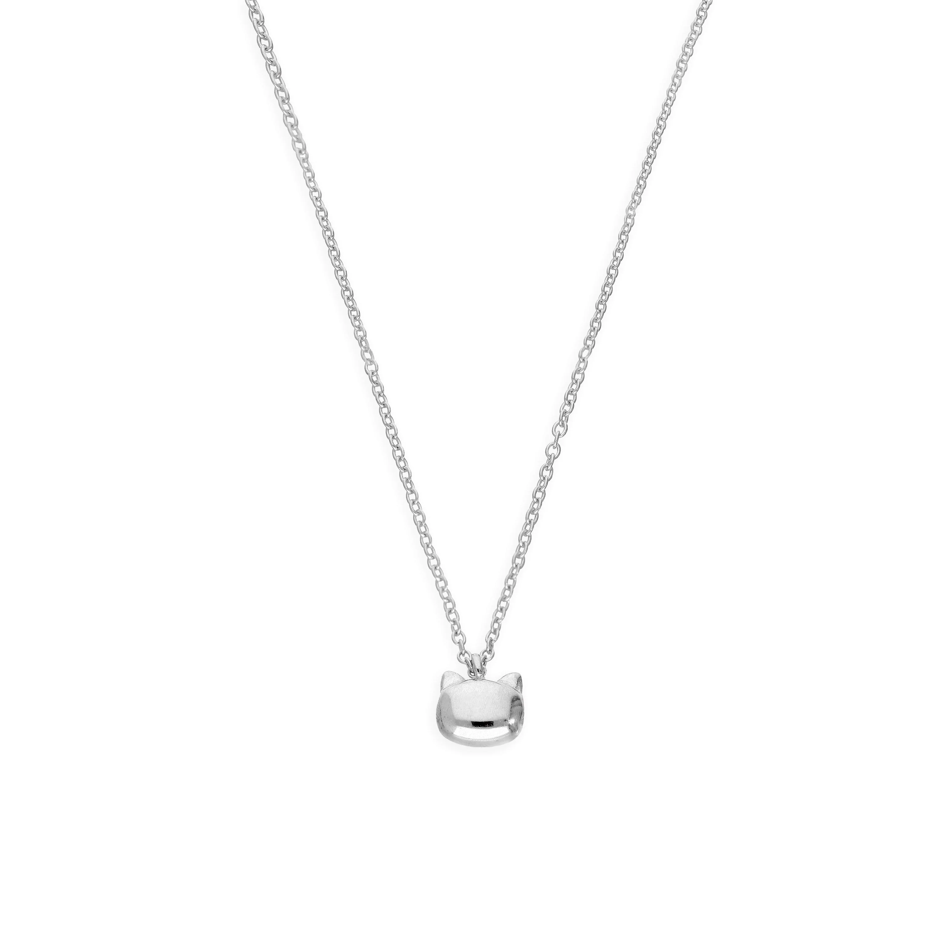 Sterling Silver Cats Head Necklace w 18 Inch Chain