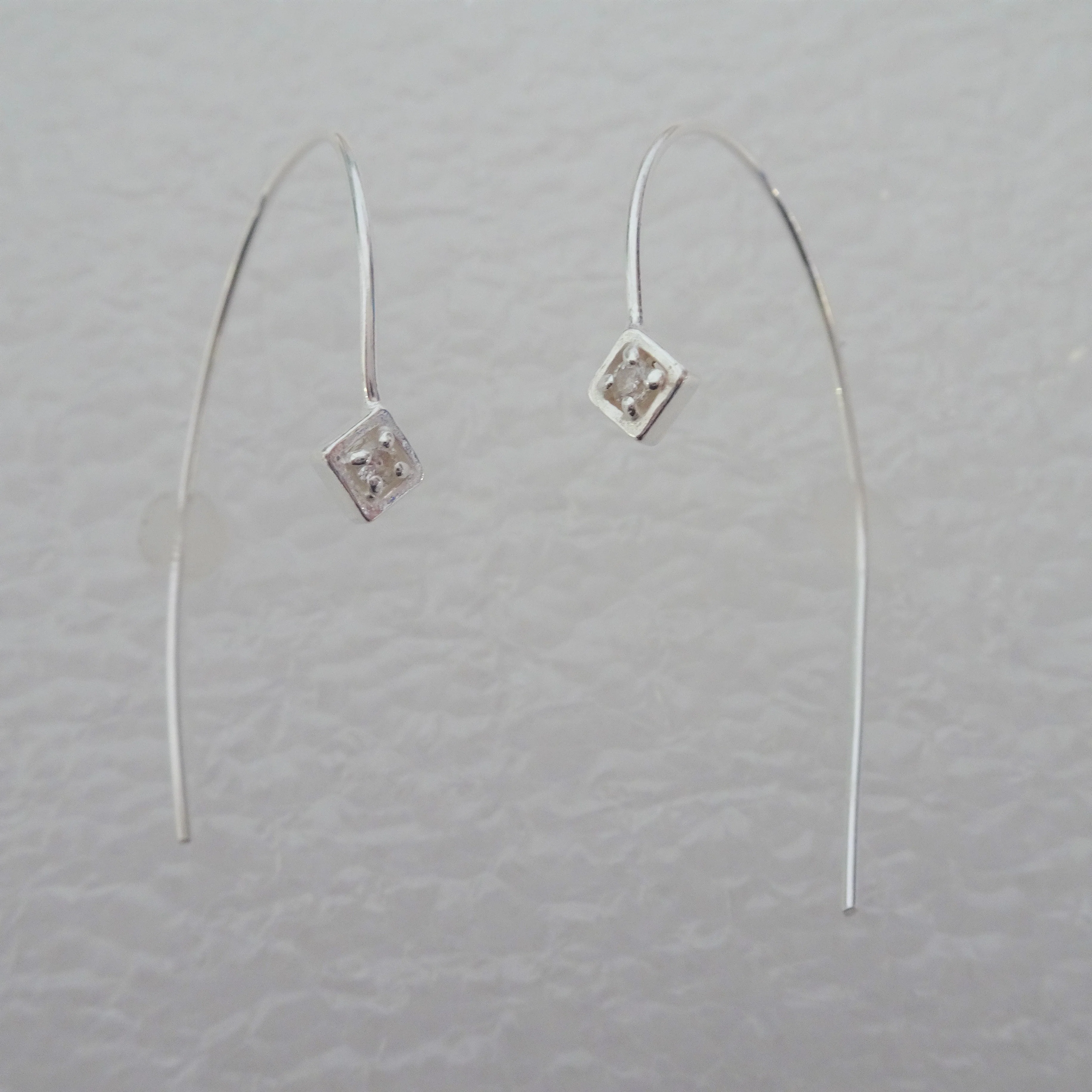 Sterling Silver & Clear CZ Crystal Curve Pull Through Earrings - Image 2