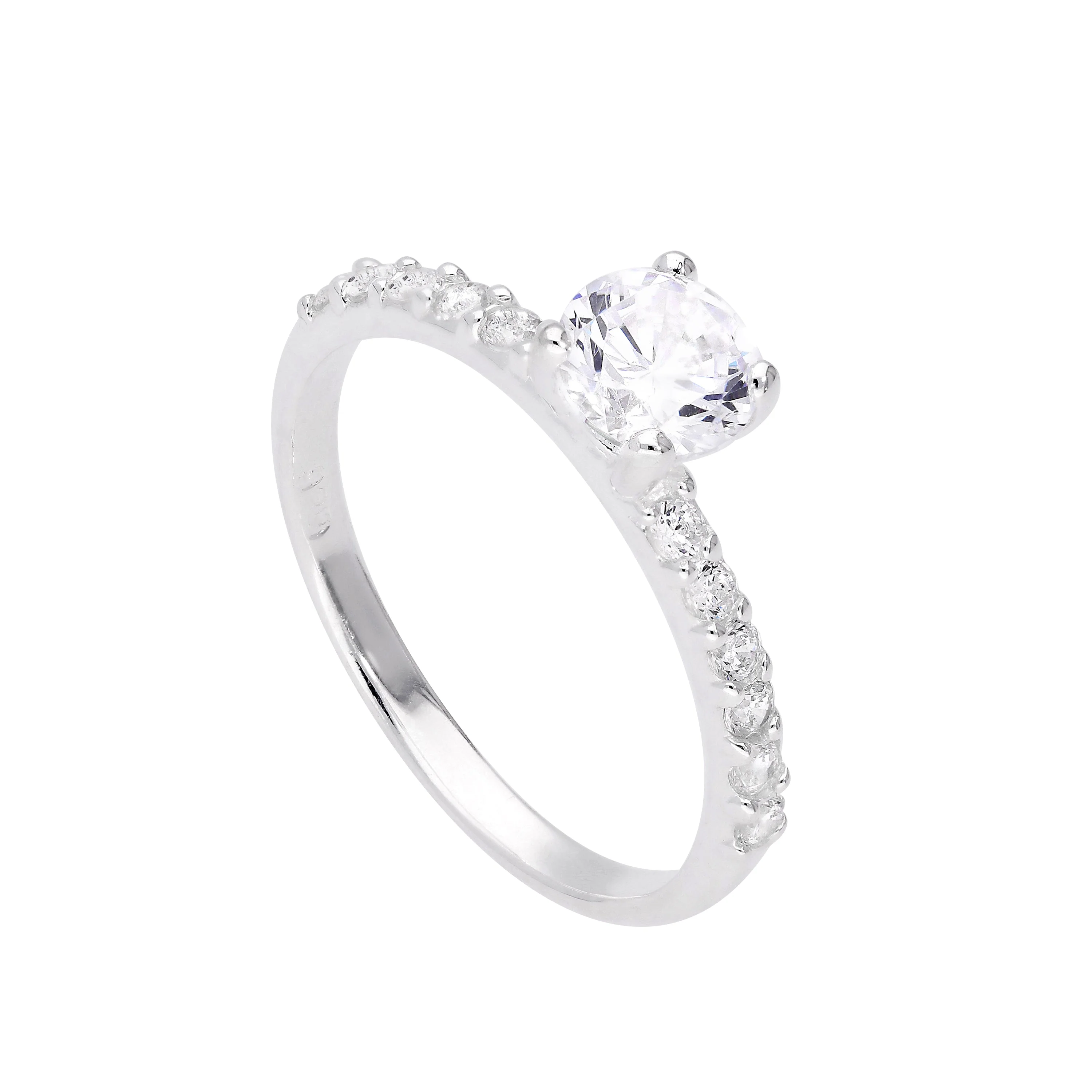 Sterling Silver & Clear CZ Crystal Ring w CZ Crystals on Shoulders Size J - V