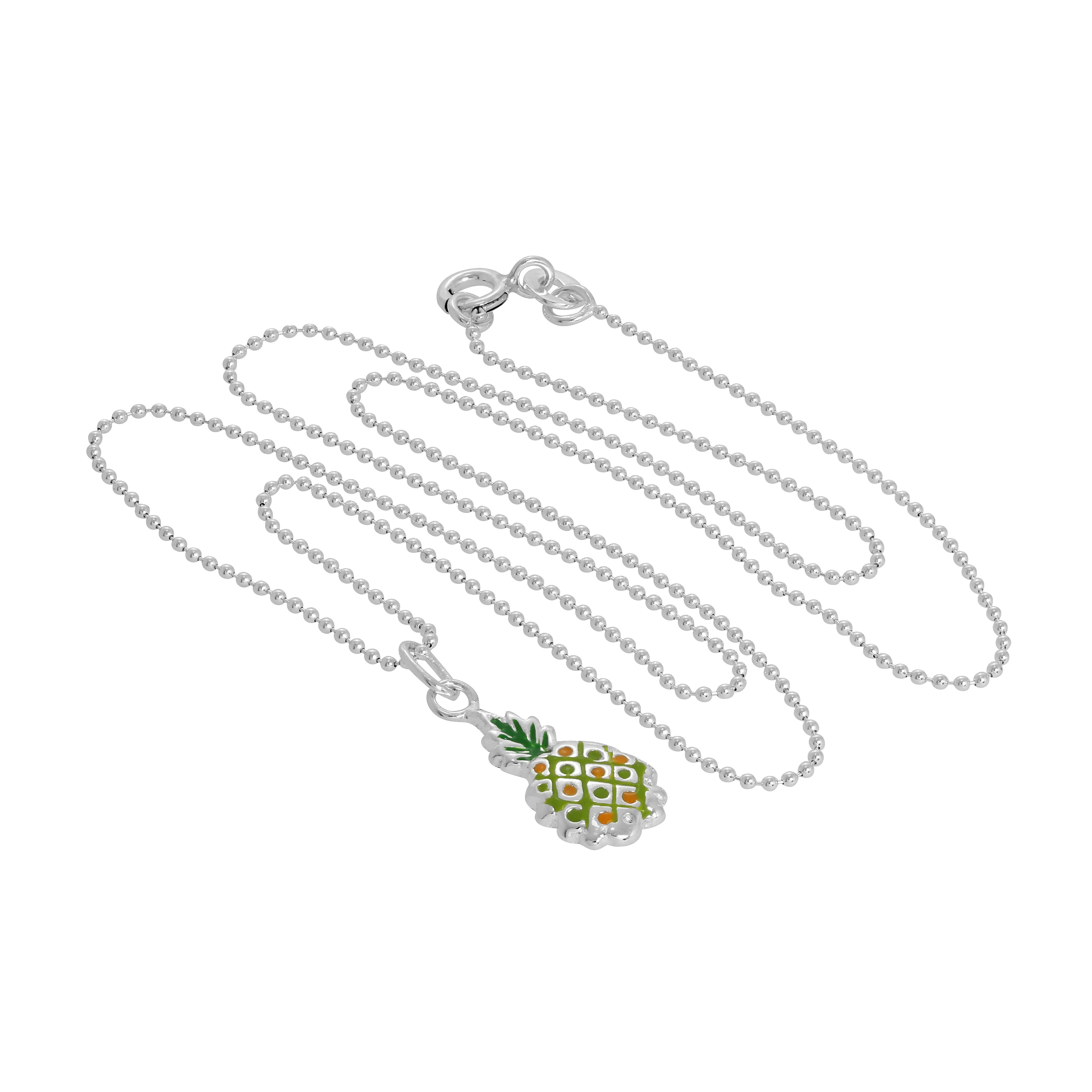 Sterling Silver & Colourful Enamel Pineapple Pendant Necklace 14 - 22 Inches - Image 2
