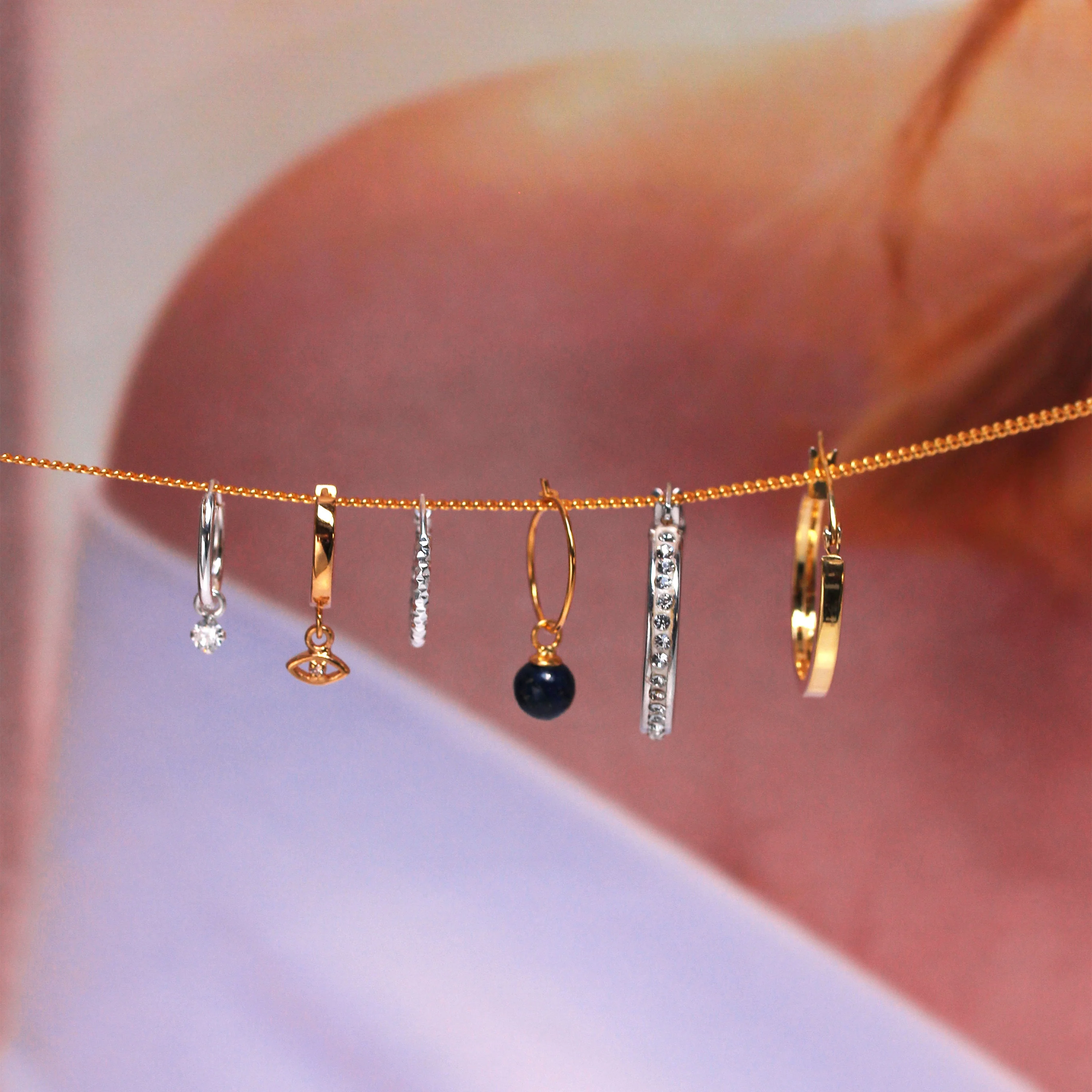 Sterling Silver & CZ 3mm Crystal Drop Hoop Earrings - Image 2
