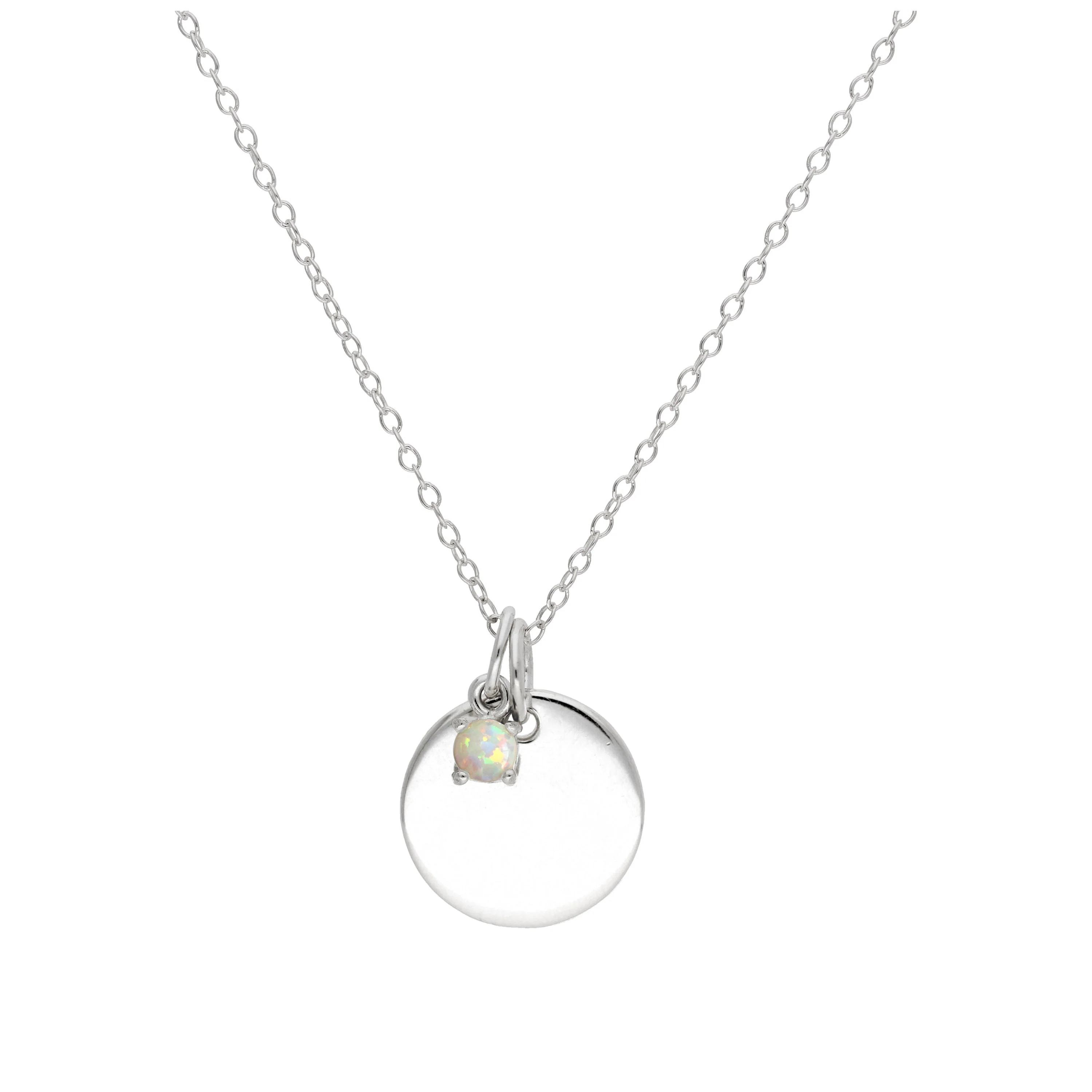 Sterling Silver CZ Birthstone & Round Engravable Tag Necklace 14 - 22 Inches - Image 6