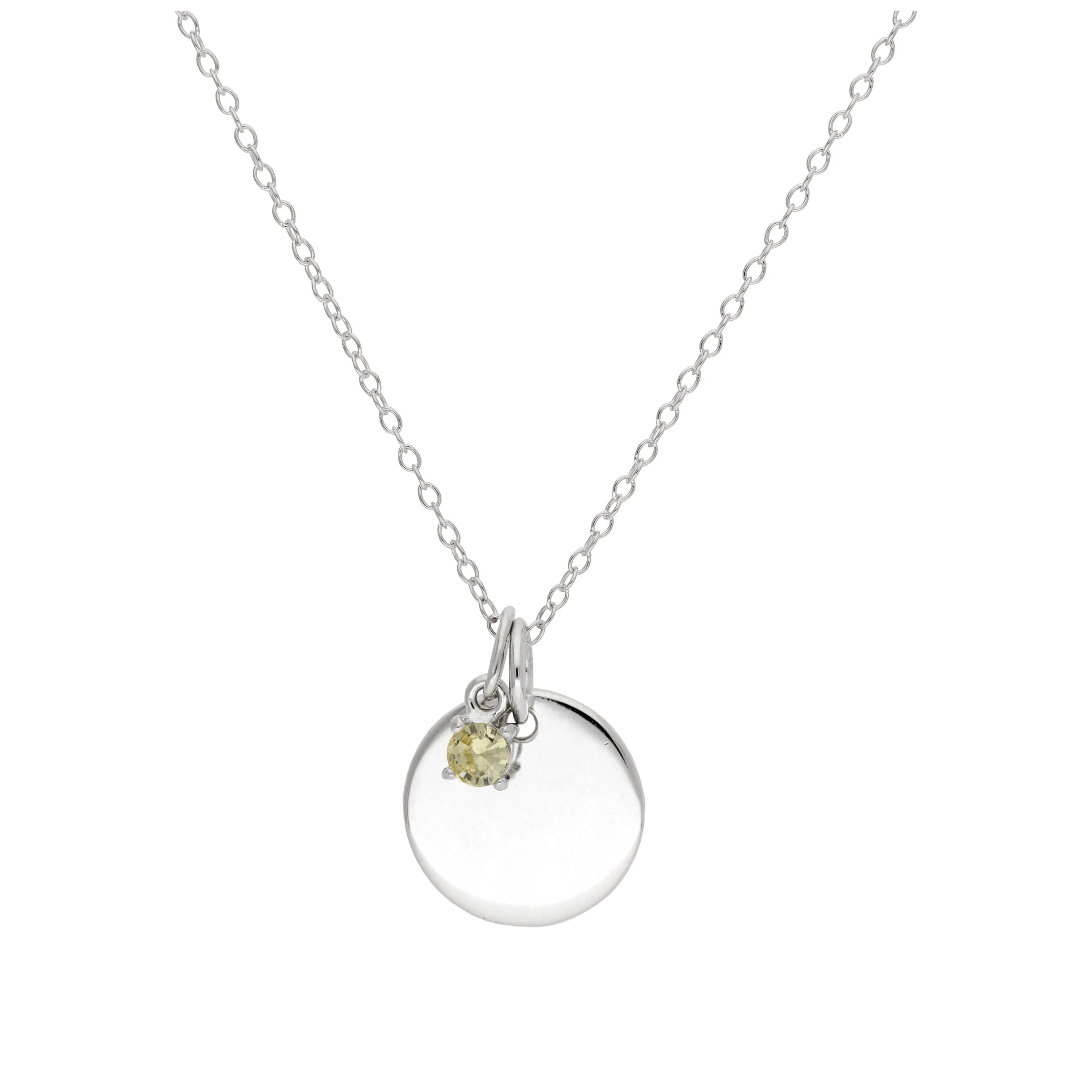 Sterling Silver CZ Birthstone & Round Engravable Tag Necklace 14 - 22 Inches - Image 7