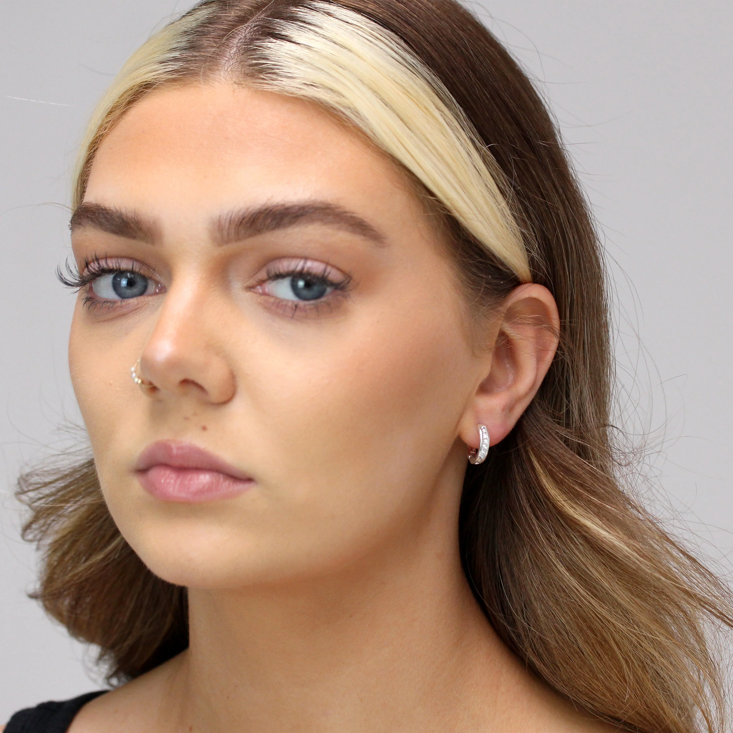 Sterling Silver CZ Channel Set Huggie 14mm Hoop Earrings - Image 2