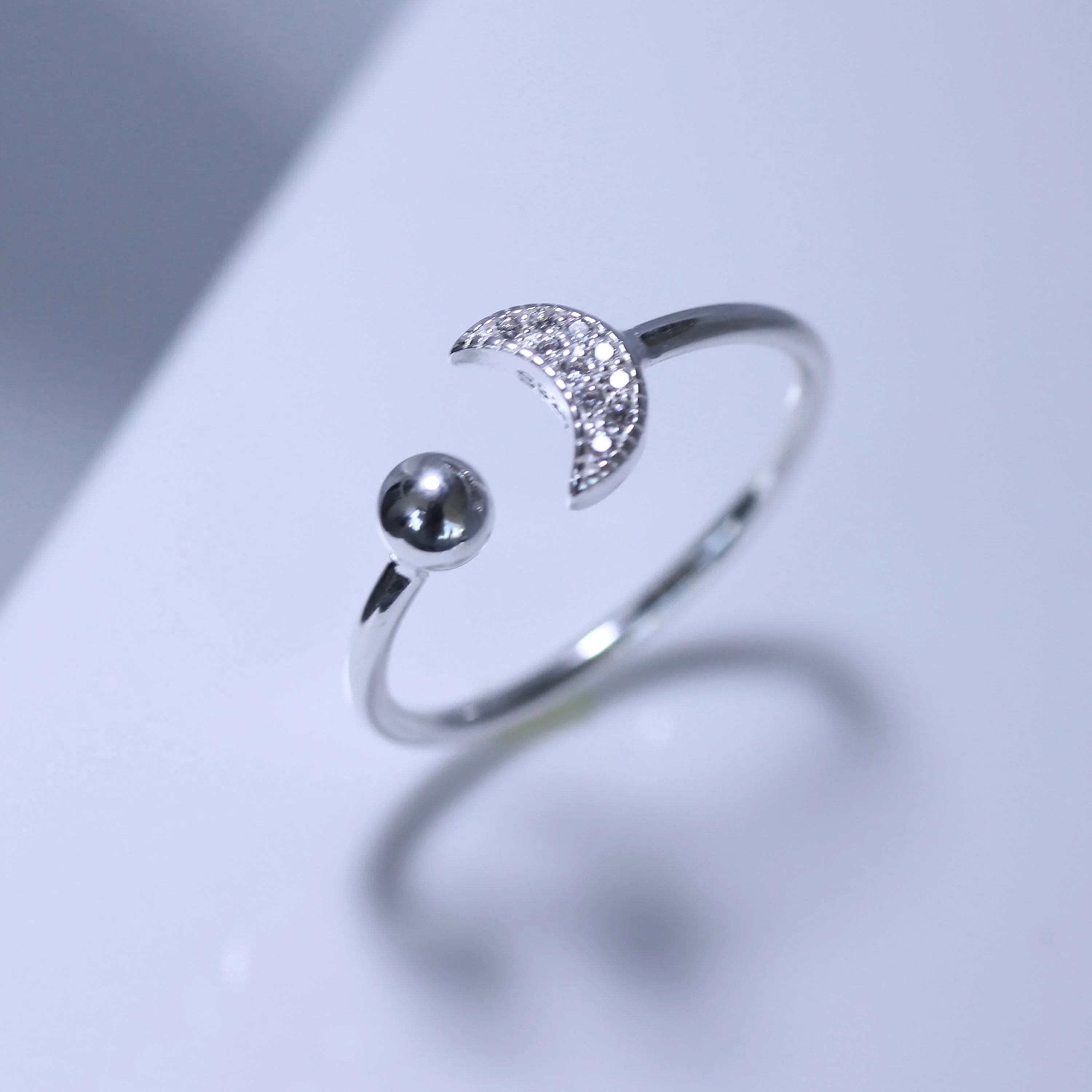 Sterling Silver & CZ Crescent Moon Adjustable Ring - Image 2