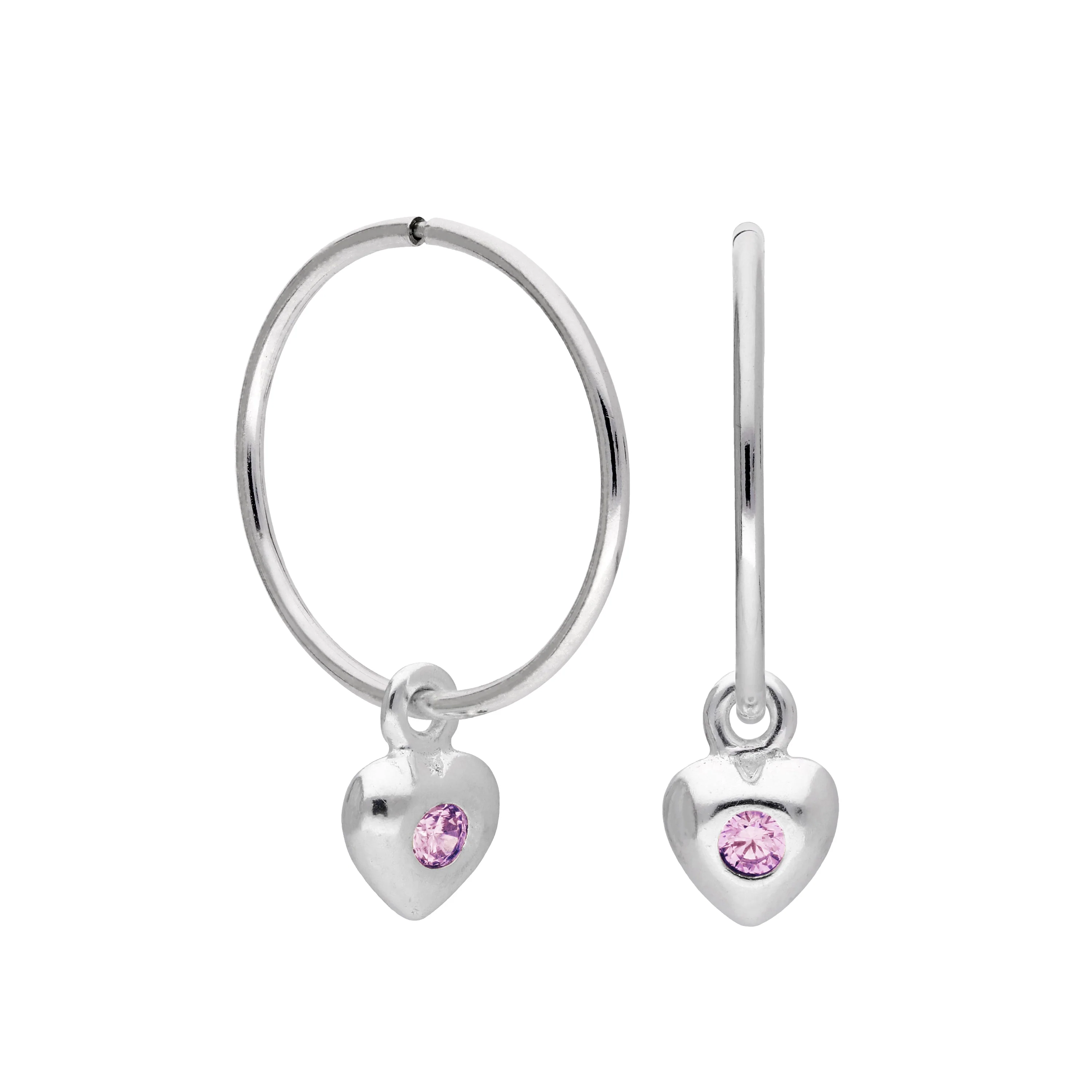 Sterling Silver CZ Crystal Birthstone Heart 10 - 22mm Sleeper Hoop Earrings - Image 19