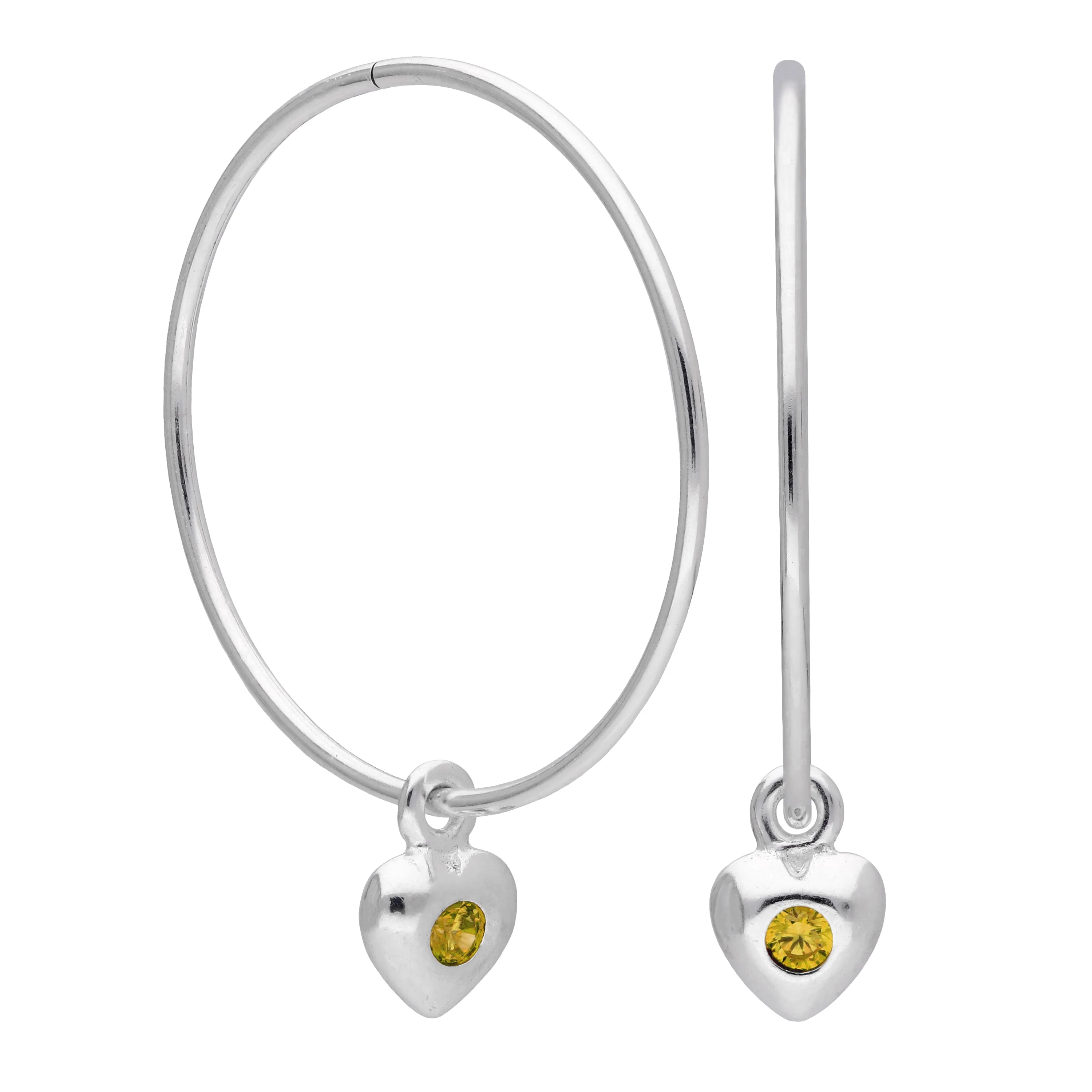 Sterling Silver CZ Crystal Birthstone Heart 10 - 22mm Sleeper Hoop Earrings - Image 23