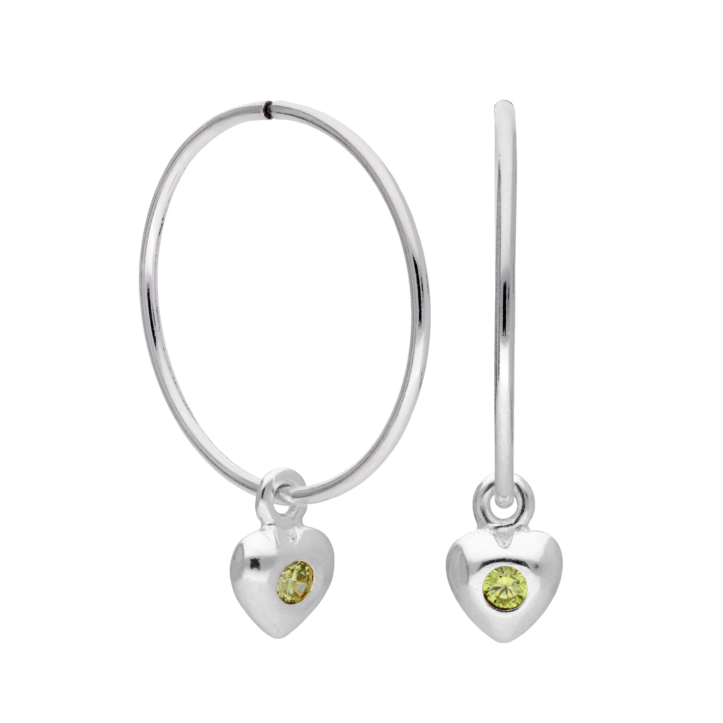 Sterling Silver CZ Crystal Birthstone Heart 10 - 22mm Sleeper Hoop Earrings - Image 3