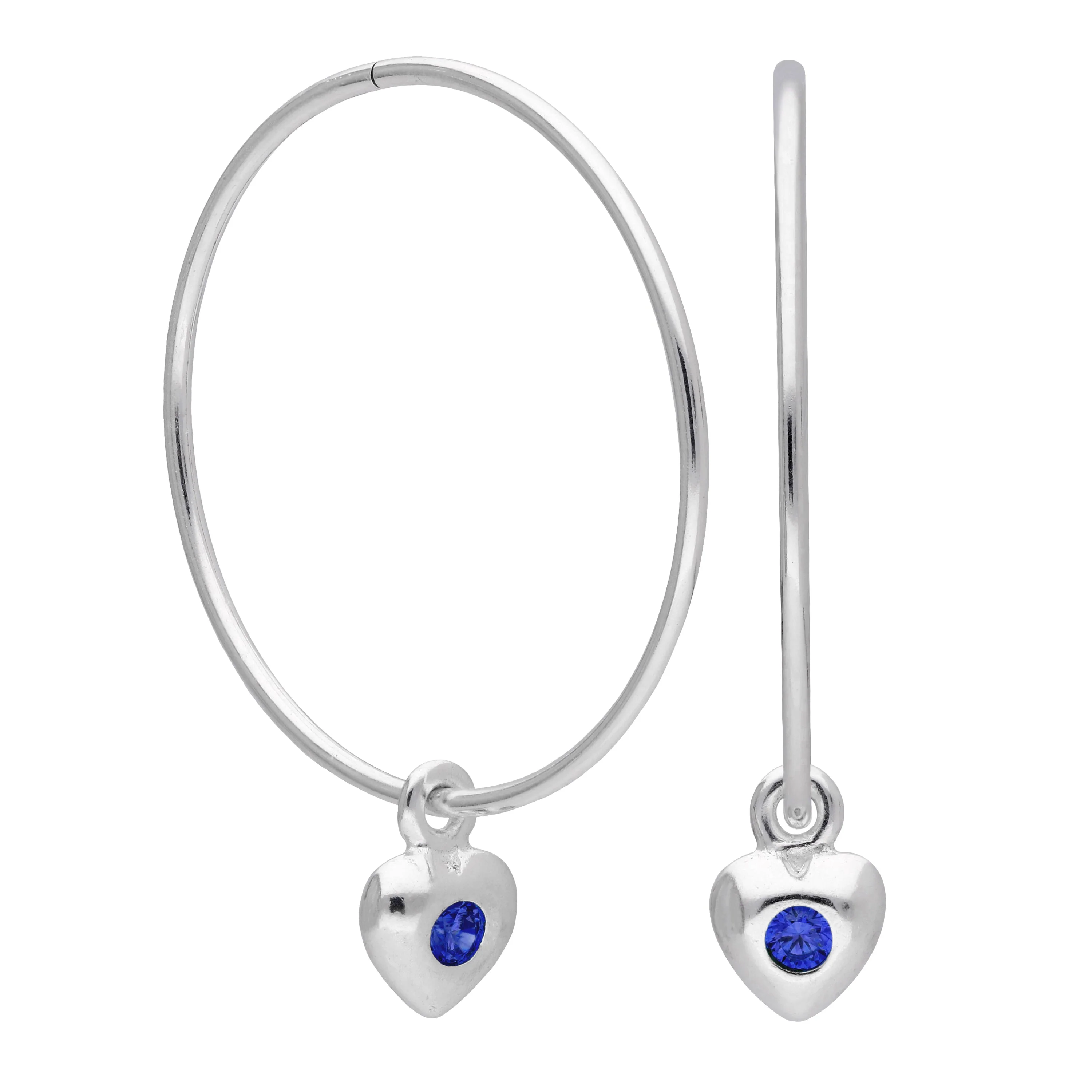 Sterling Silver CZ Crystal Birthstone Heart 10 - 22mm Sleeper Hoop Earrings - Image 40