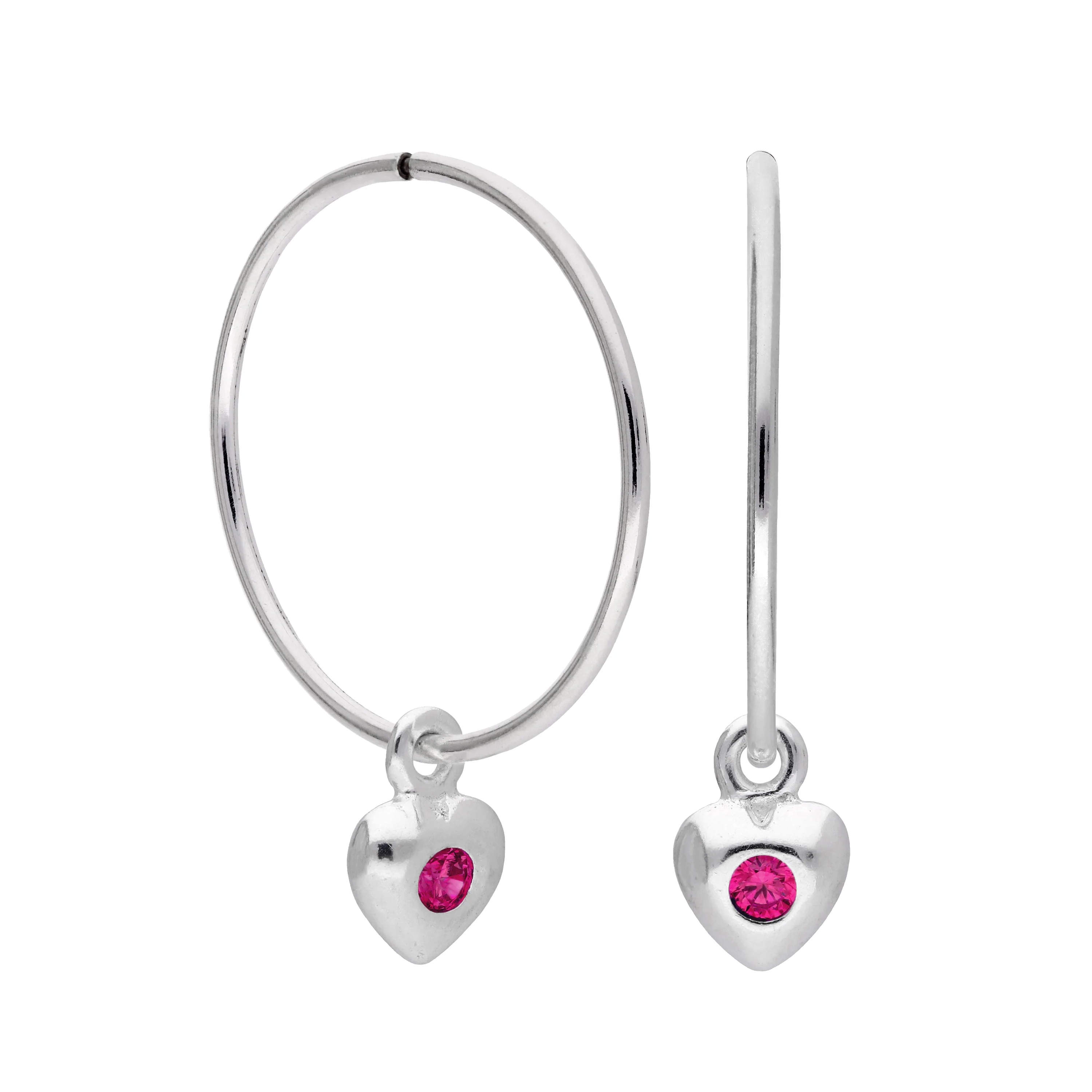 Sterling Silver CZ Crystal Birthstone Heart 10 - 22mm Sleeper Hoop Earrings - Image 59