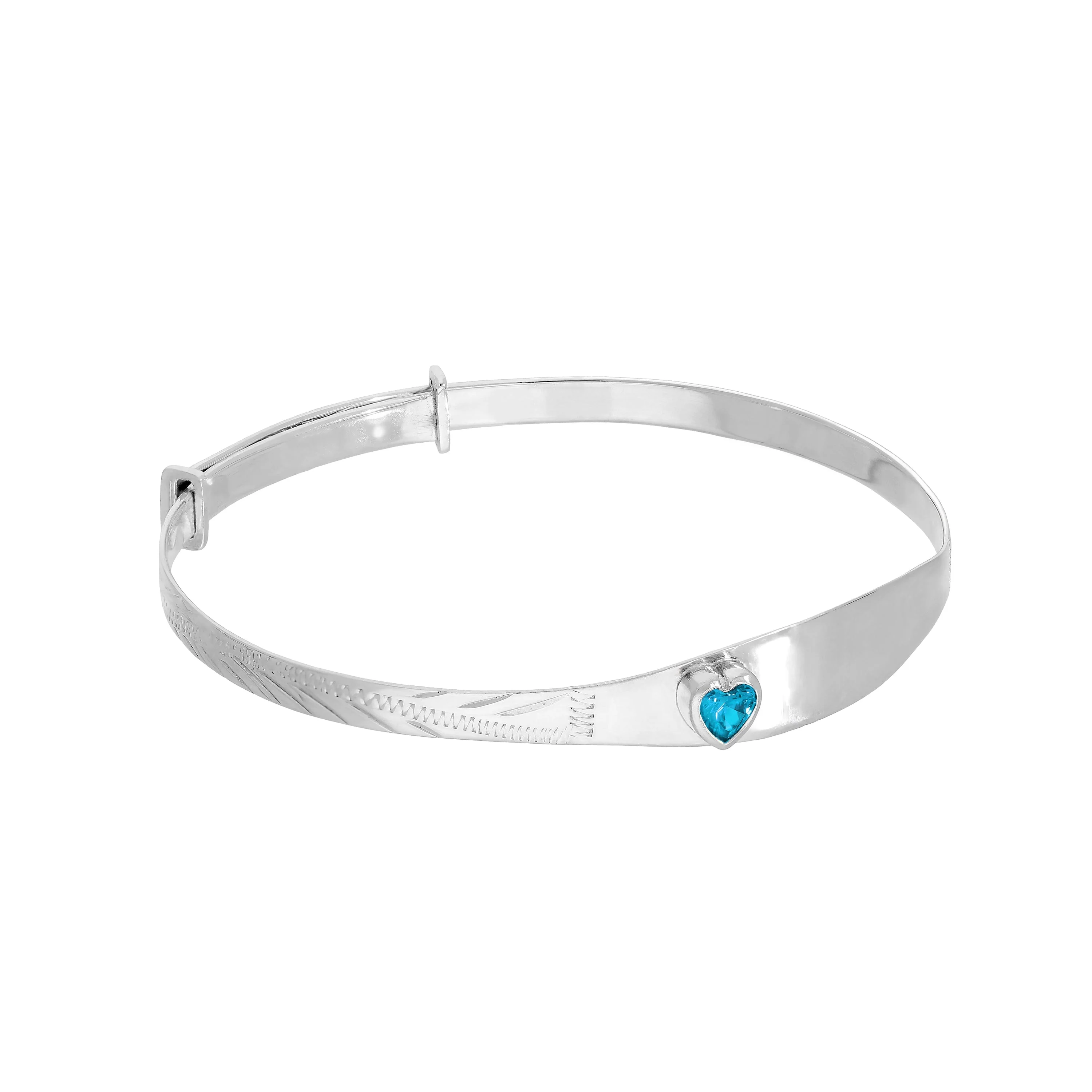 Sterling Silver & CZ Crystal Birthstone Heart Maiden Bangle - Image 10