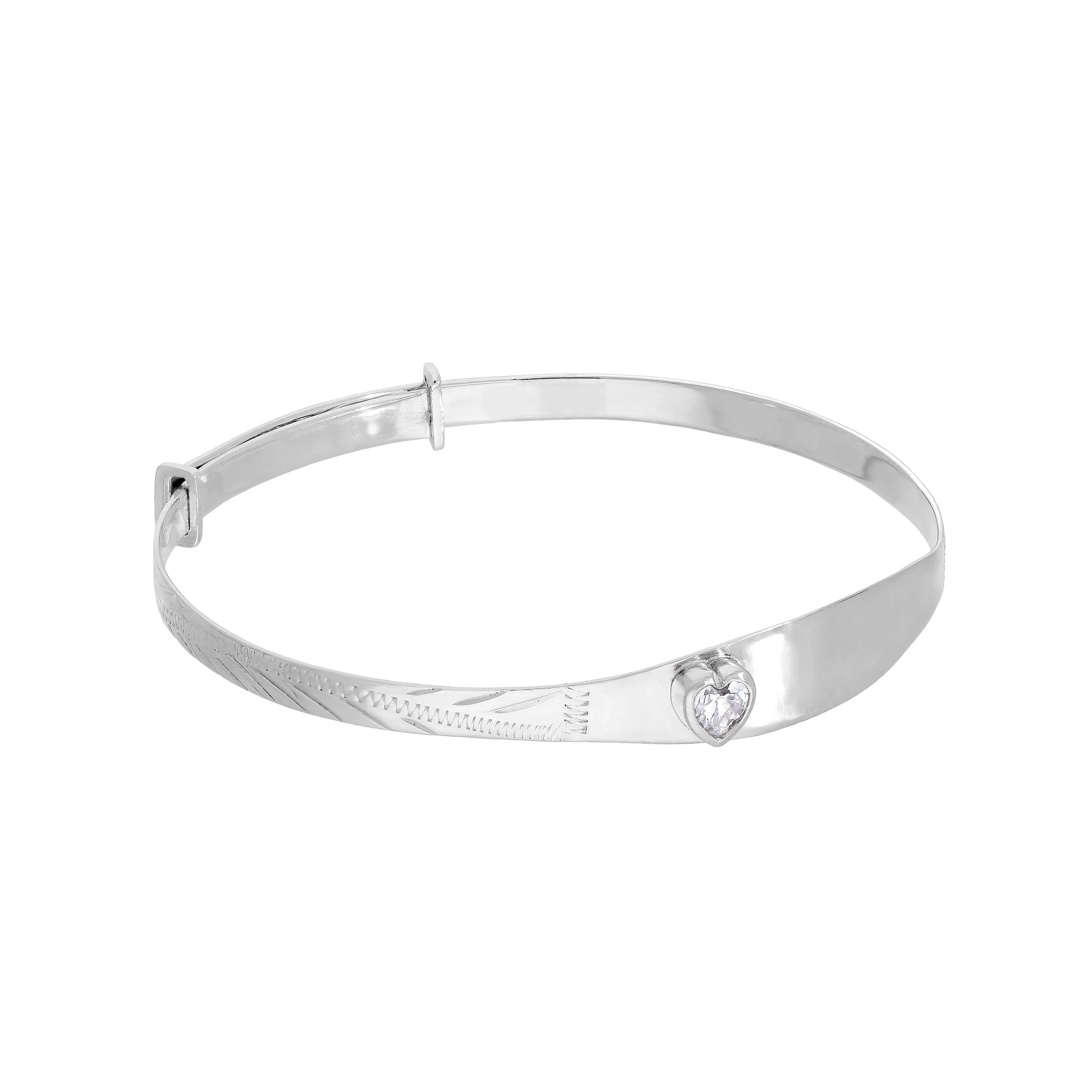 Sterling Silver & CZ Crystal Birthstone Heart Maiden Bangle - Image 3