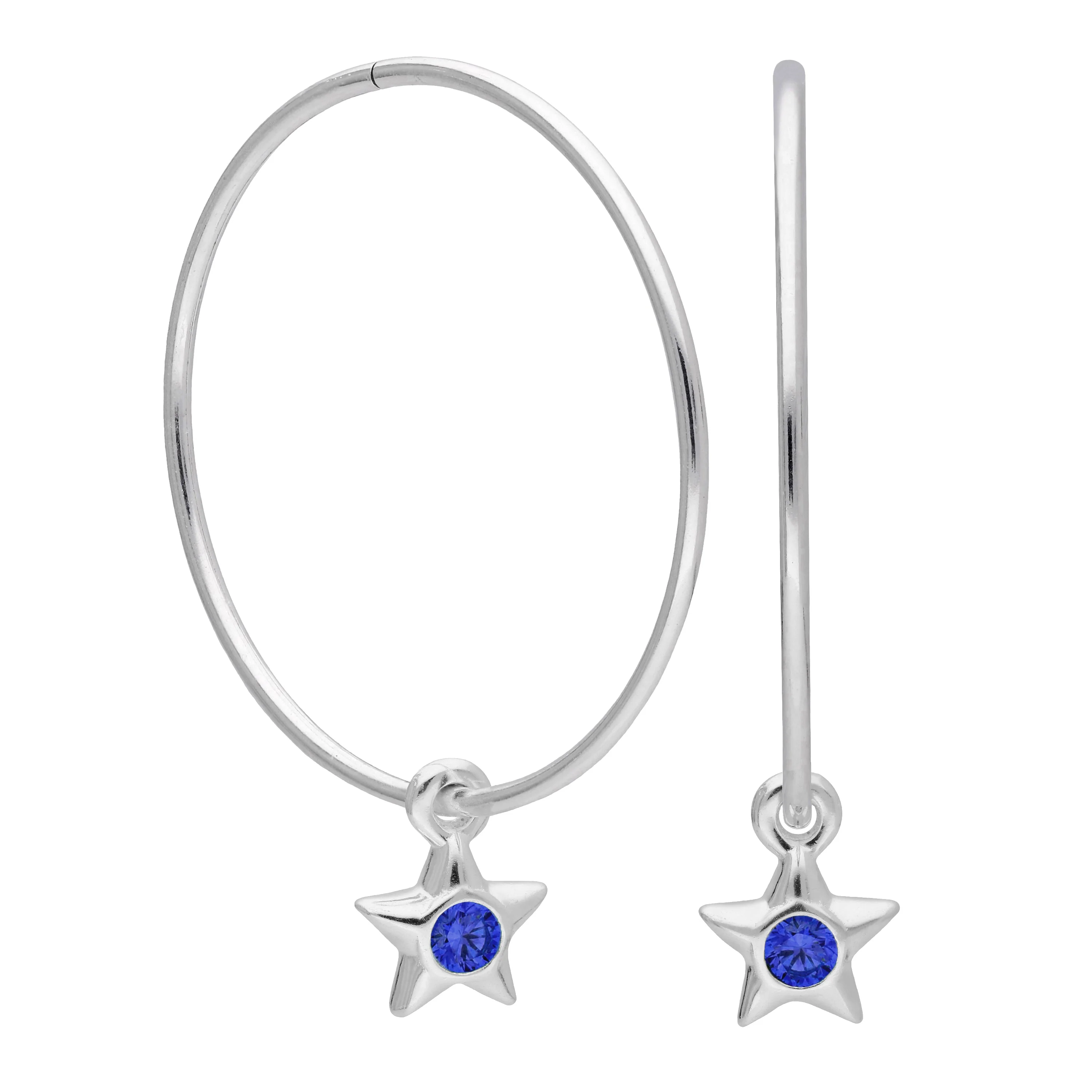 Sterling Silver CZ Crystal Birthstone Star 10 - 22mm Sleeper Hoop Earrings - Image 12