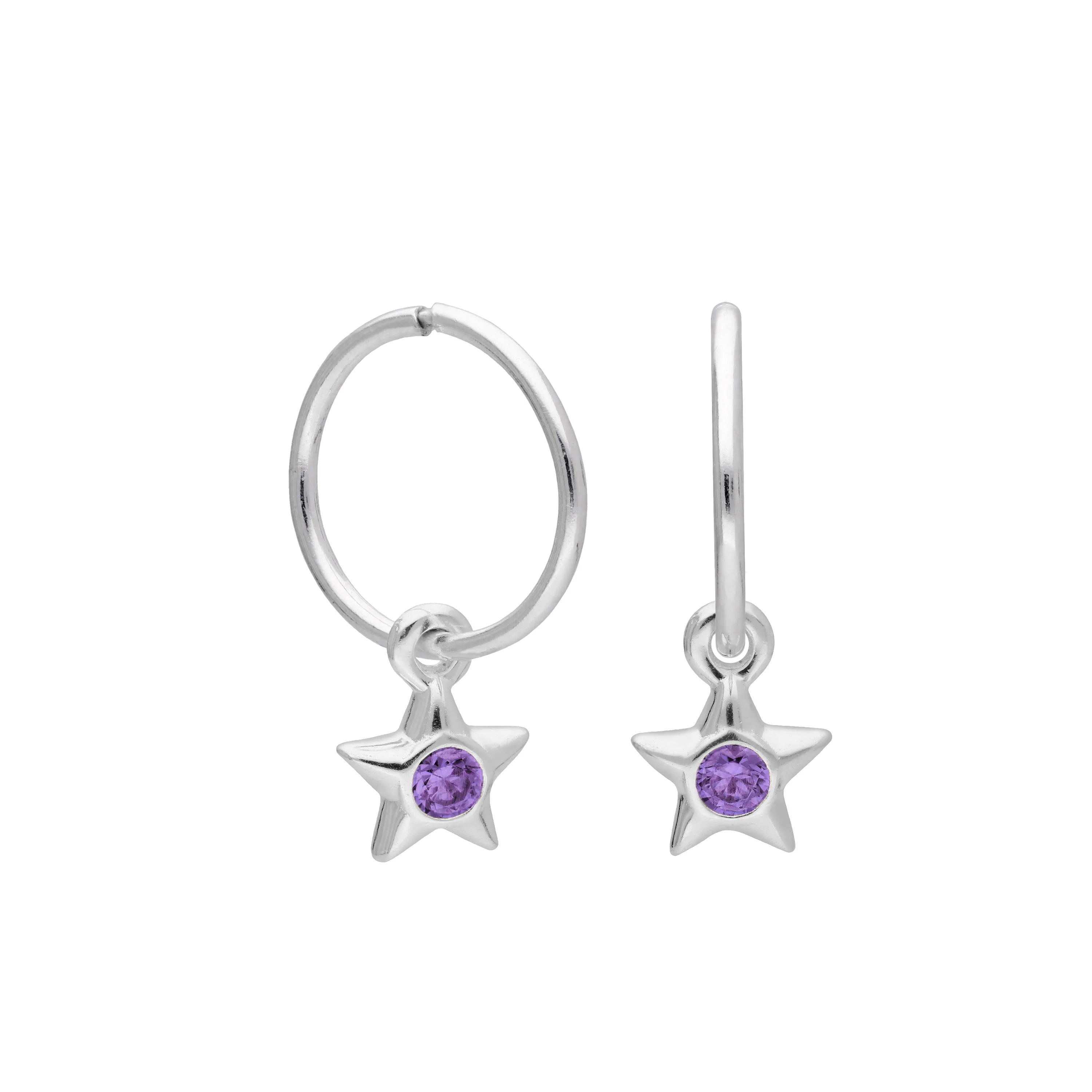Sterling Silver CZ Crystal Birthstone Star 10 - 22mm Sleeper Hoop Earrings - Image 19