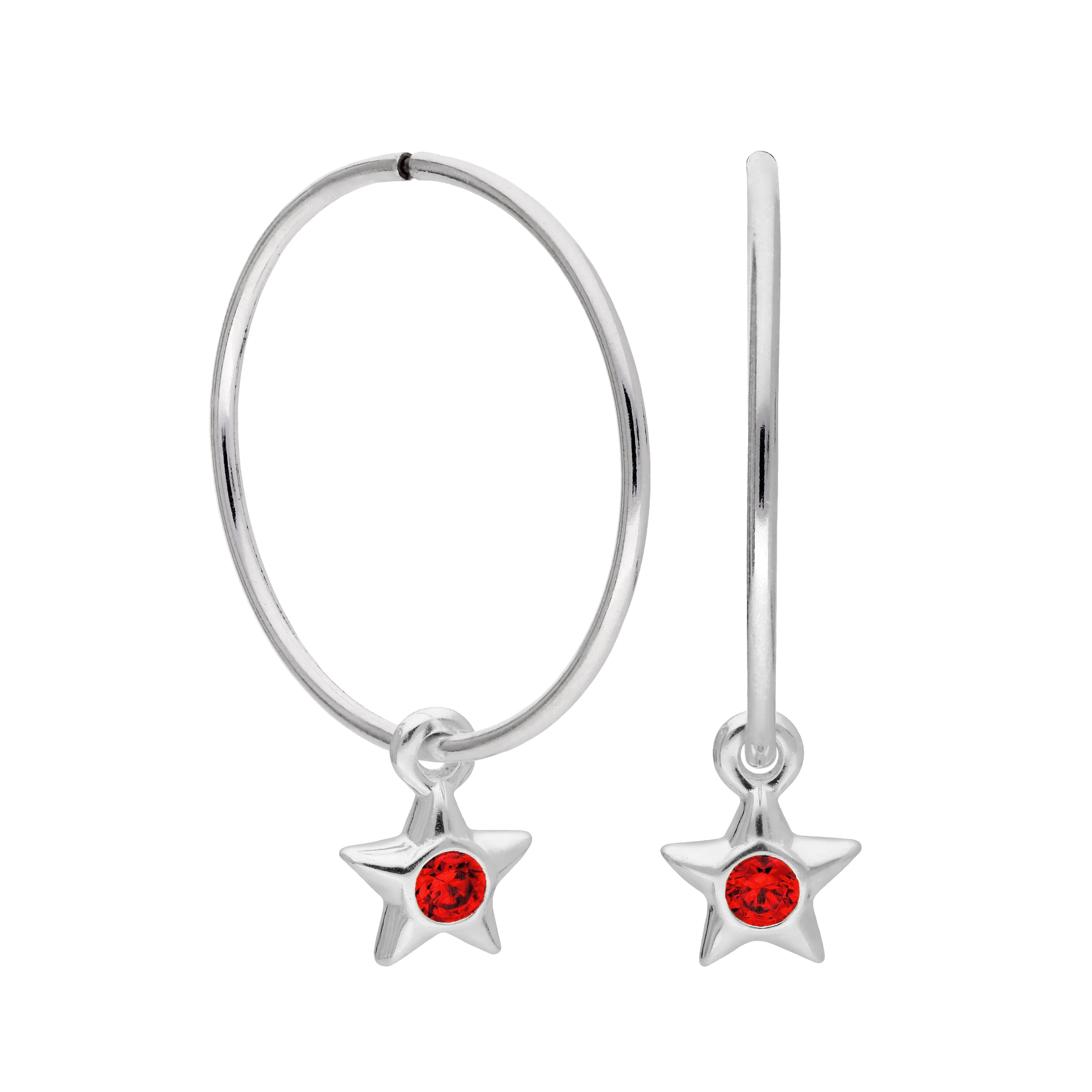 Sterling Silver CZ Crystal Birthstone Star 10 - 22mm Sleeper Hoop Earrings - Image 21
