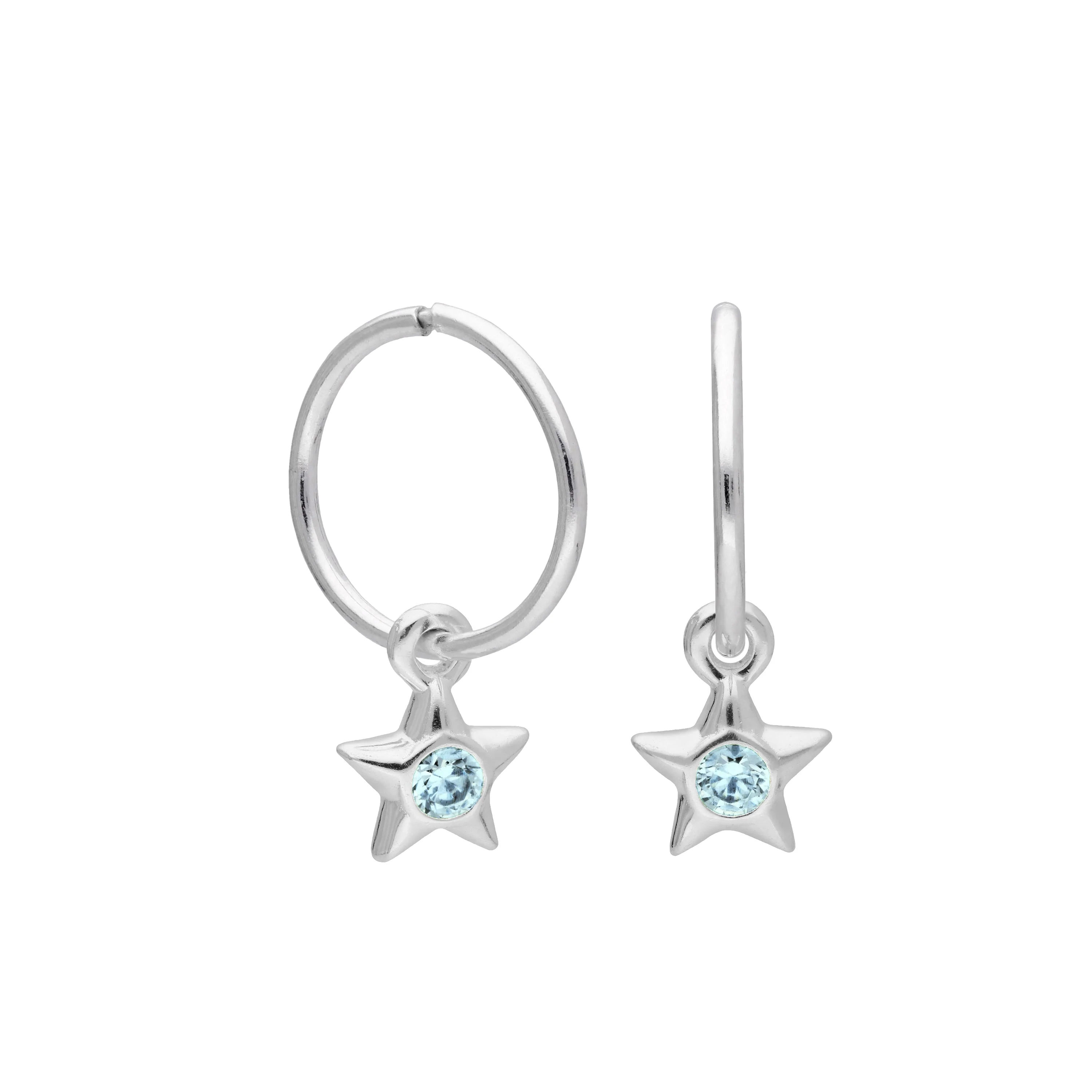 Sterling Silver CZ Crystal Birthstone Star 10 - 22mm Sleeper Hoop Earrings - Image 22