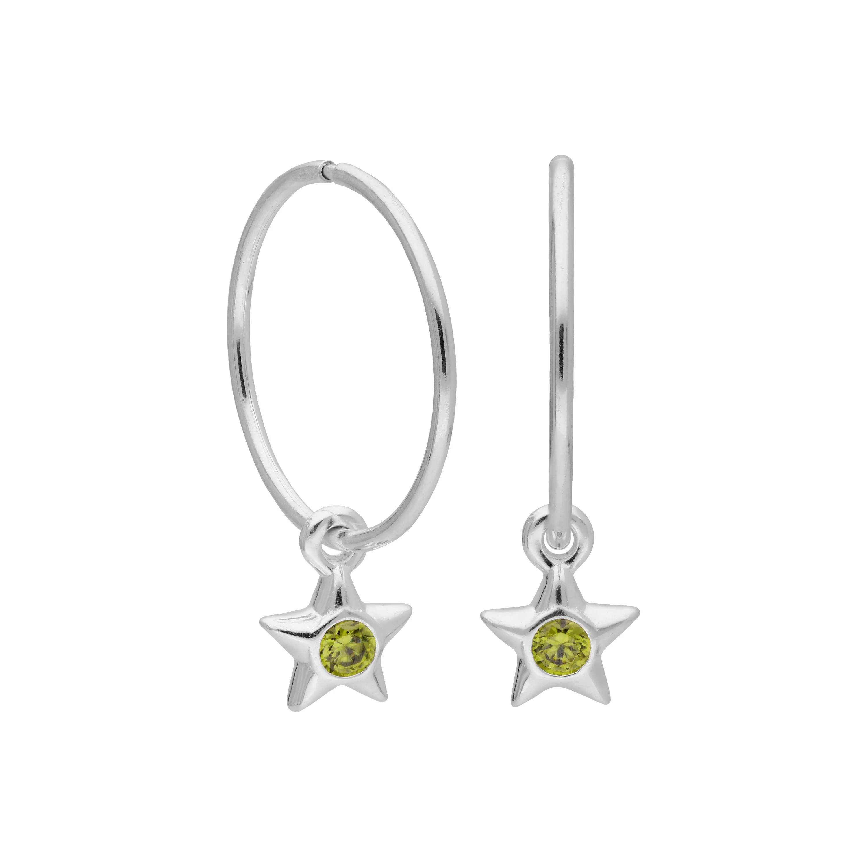 Sterling Silver CZ Crystal Birthstone Star 10 - 22mm Sleeper Hoop Earrings - Image 27