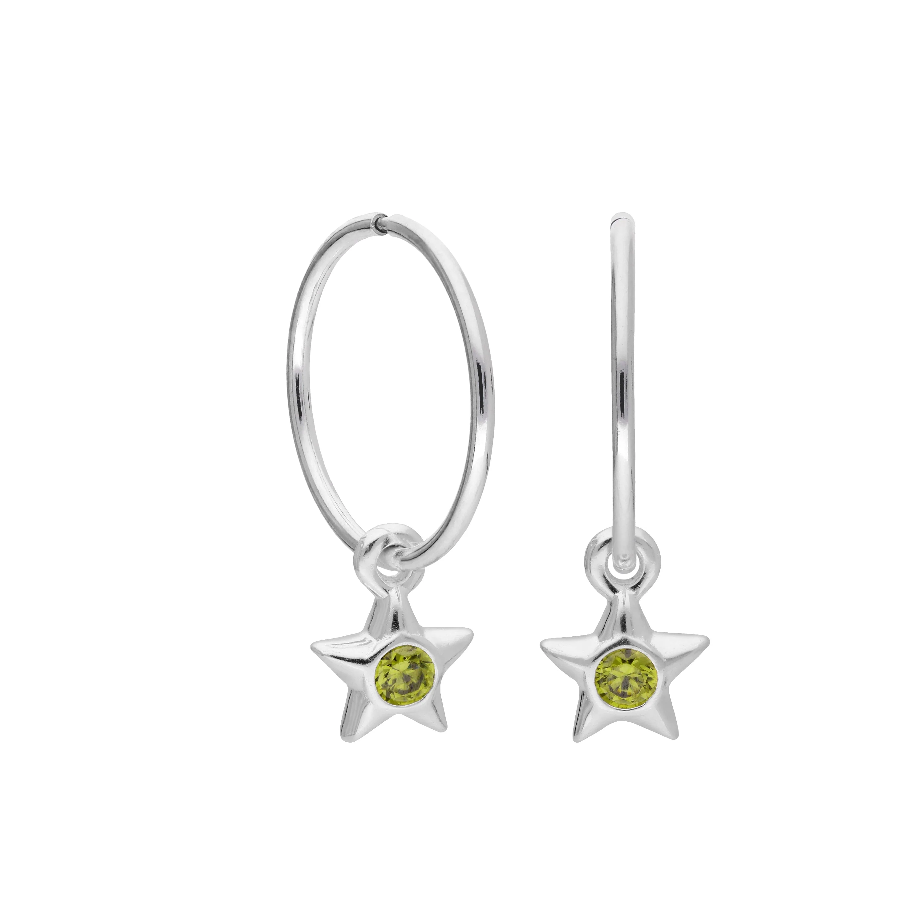 Sterling Silver CZ Crystal Birthstone Star 10 - 22mm Sleeper Hoop Earrings - Image 41