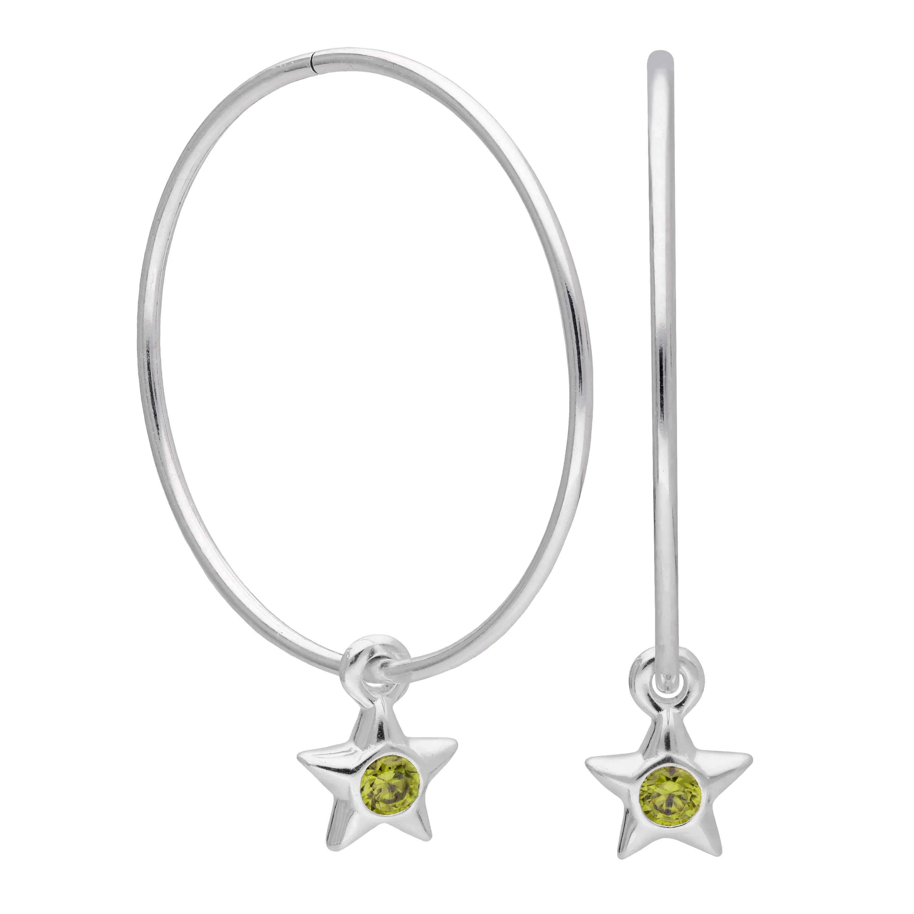 Sterling Silver CZ Crystal Birthstone Star 10 - 22mm Sleeper Hoop Earrings - Image 44
