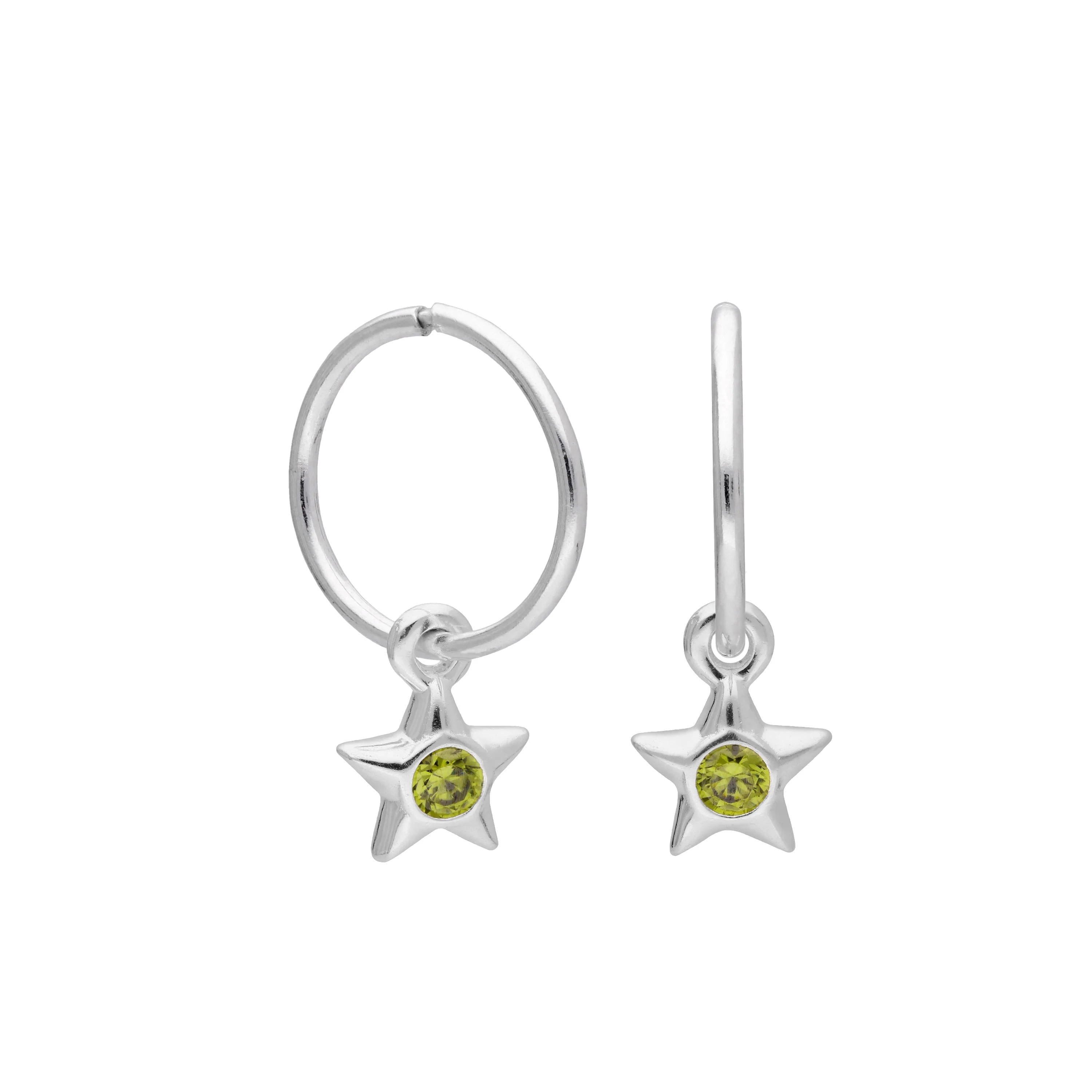 Sterling Silver CZ Crystal Birthstone Star 10 - 22mm Sleeper Hoop Earrings - Image 46