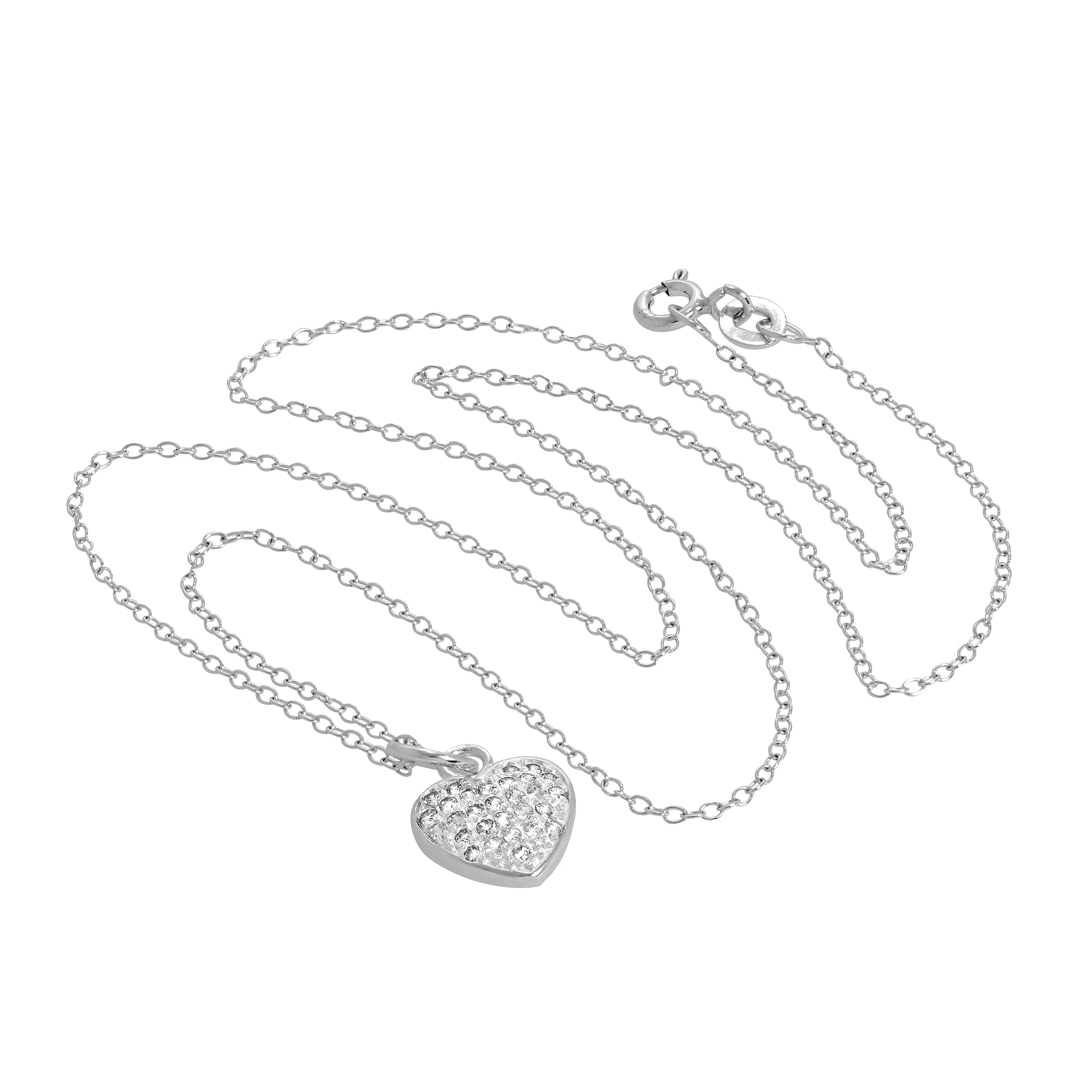 Sterling Silver & CZ Crystal Encrusted Heart Pendant Necklace 14 - 32 Inches - Image 2