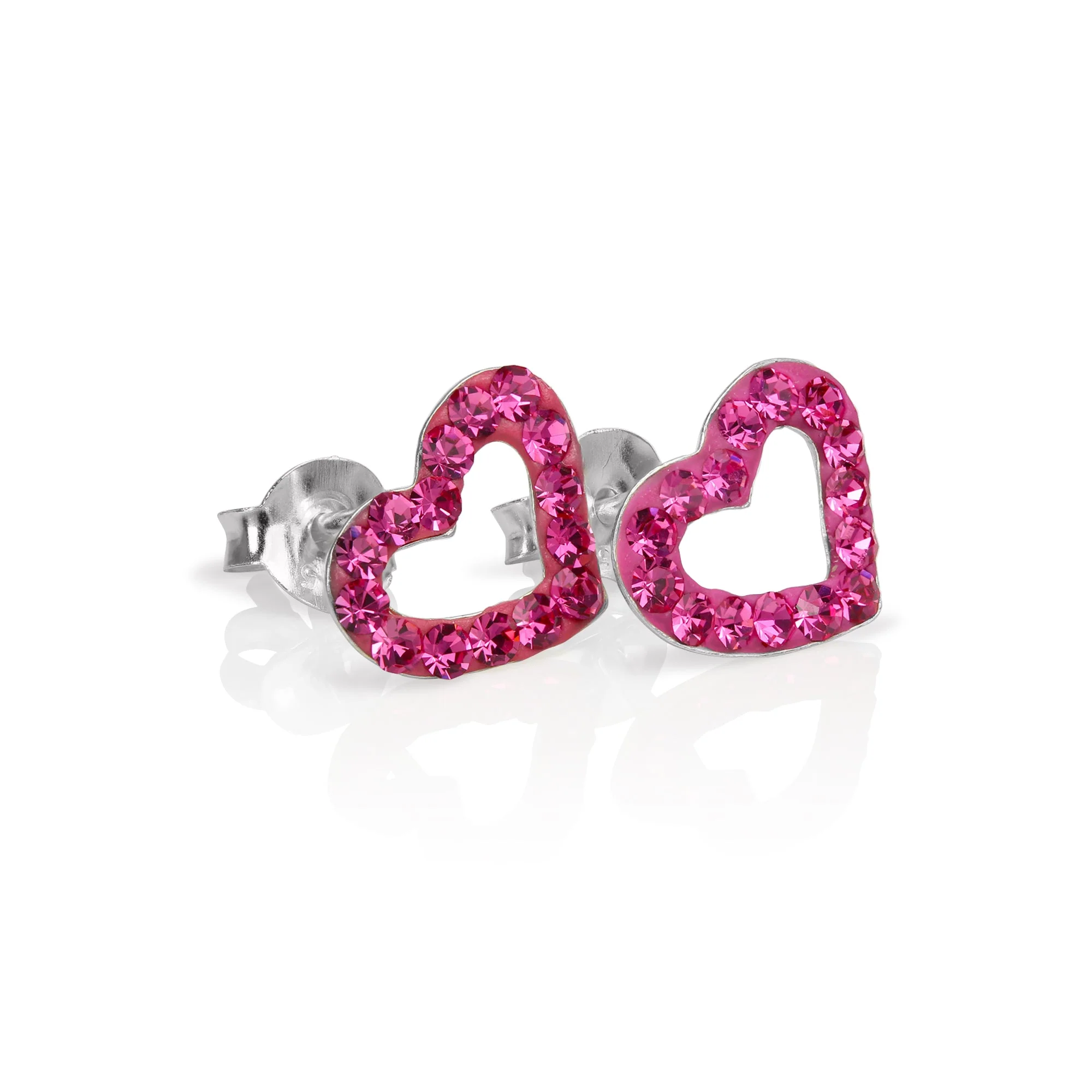 Sterling Silver & CZ Crystal Encrusted Open Heart Stud Earrings - 6 Colours - Image 2