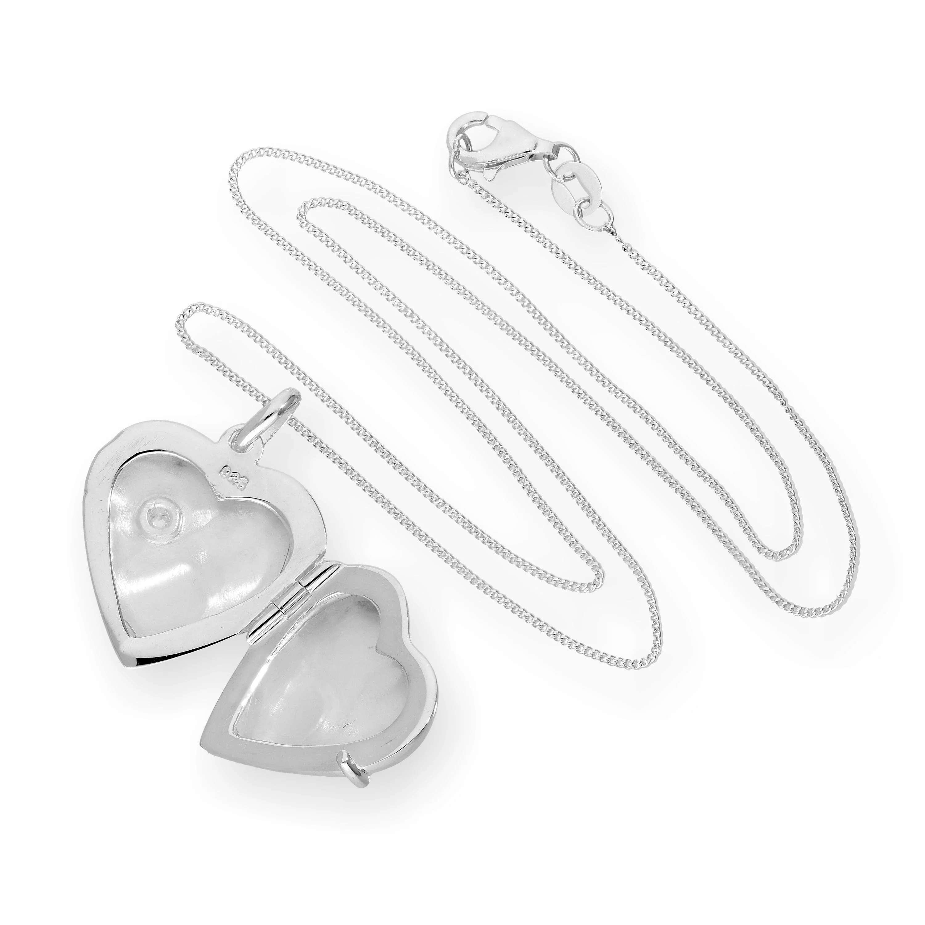 Sterling Silver & CZ Crystal Engravable Heart Locket on Chain 16 - 22 Inches - Image 4