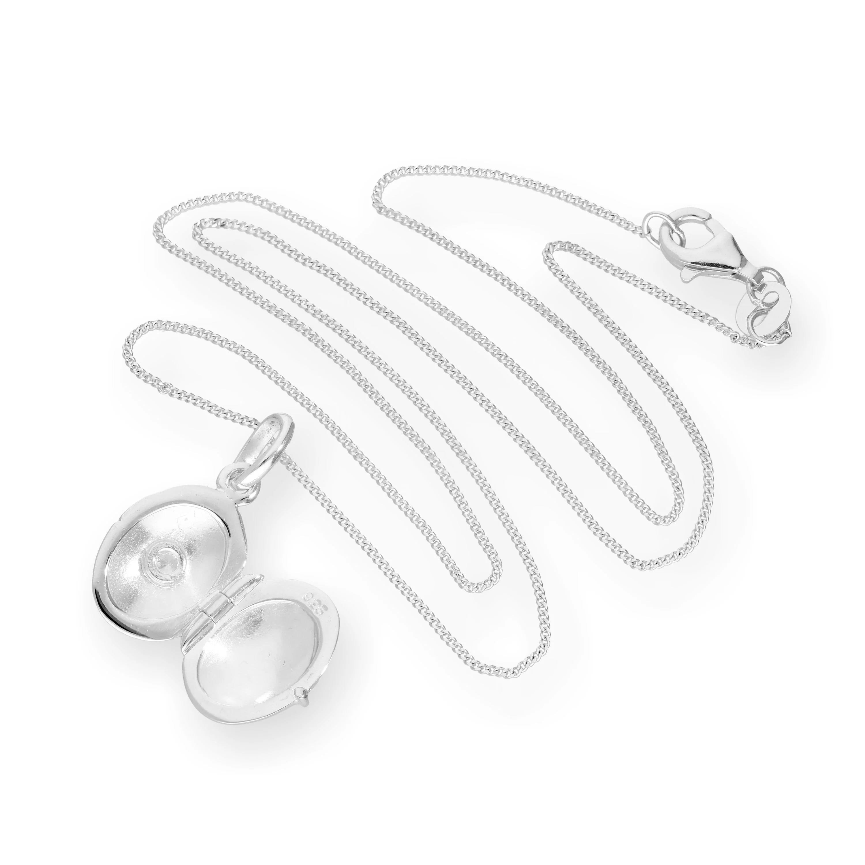 Sterling Silver & CZ Crystal Engravable Oval Locket on Chain 16 - 22 Inches - Image 3