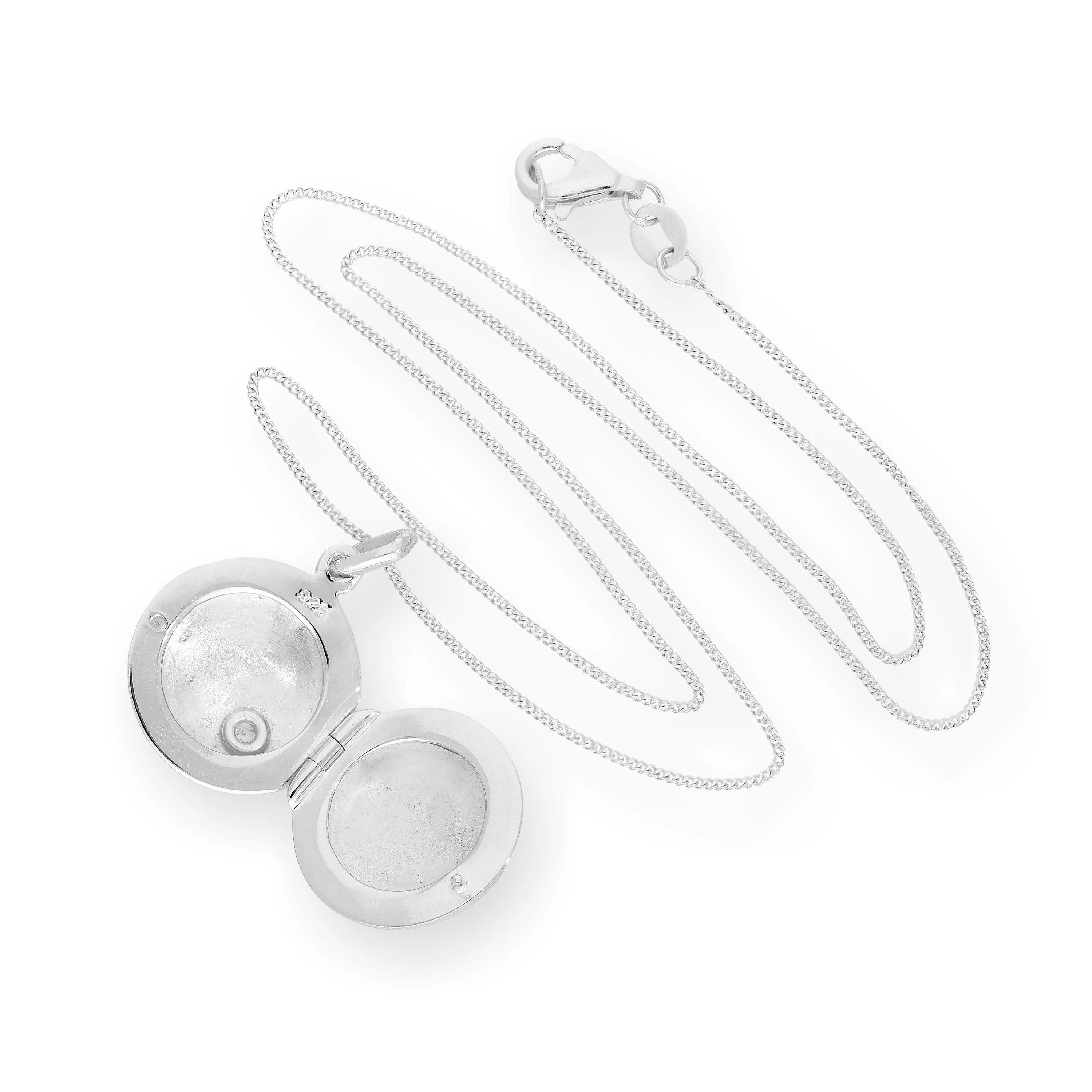 Sterling Silver & CZ Crystal Engraved Round Locket on Chain 16 - 22 Inches - Image 3