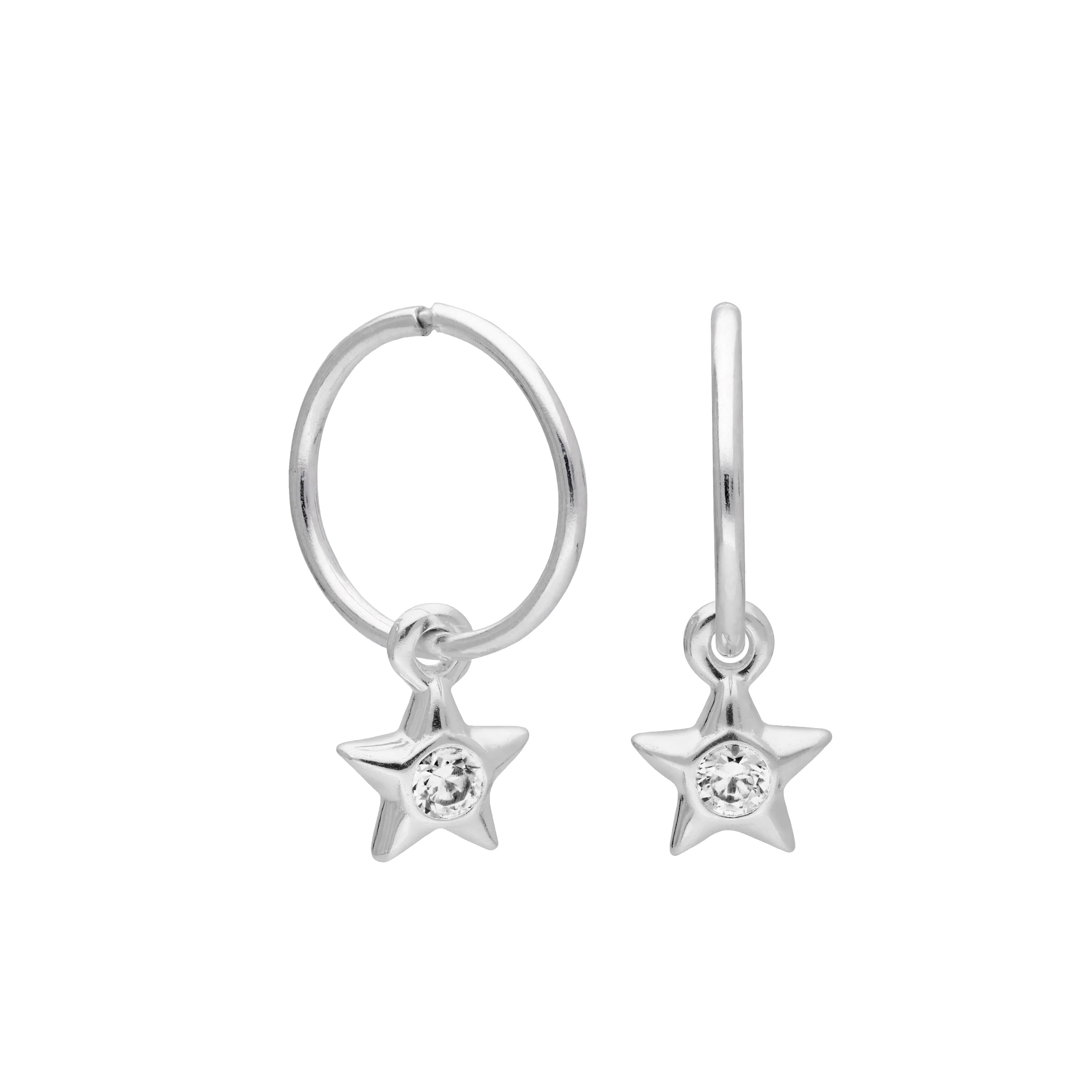 Sterling Silver CZ Crystal Star 10 - 22mm Sleeper Hoop Earrings - Image 2
