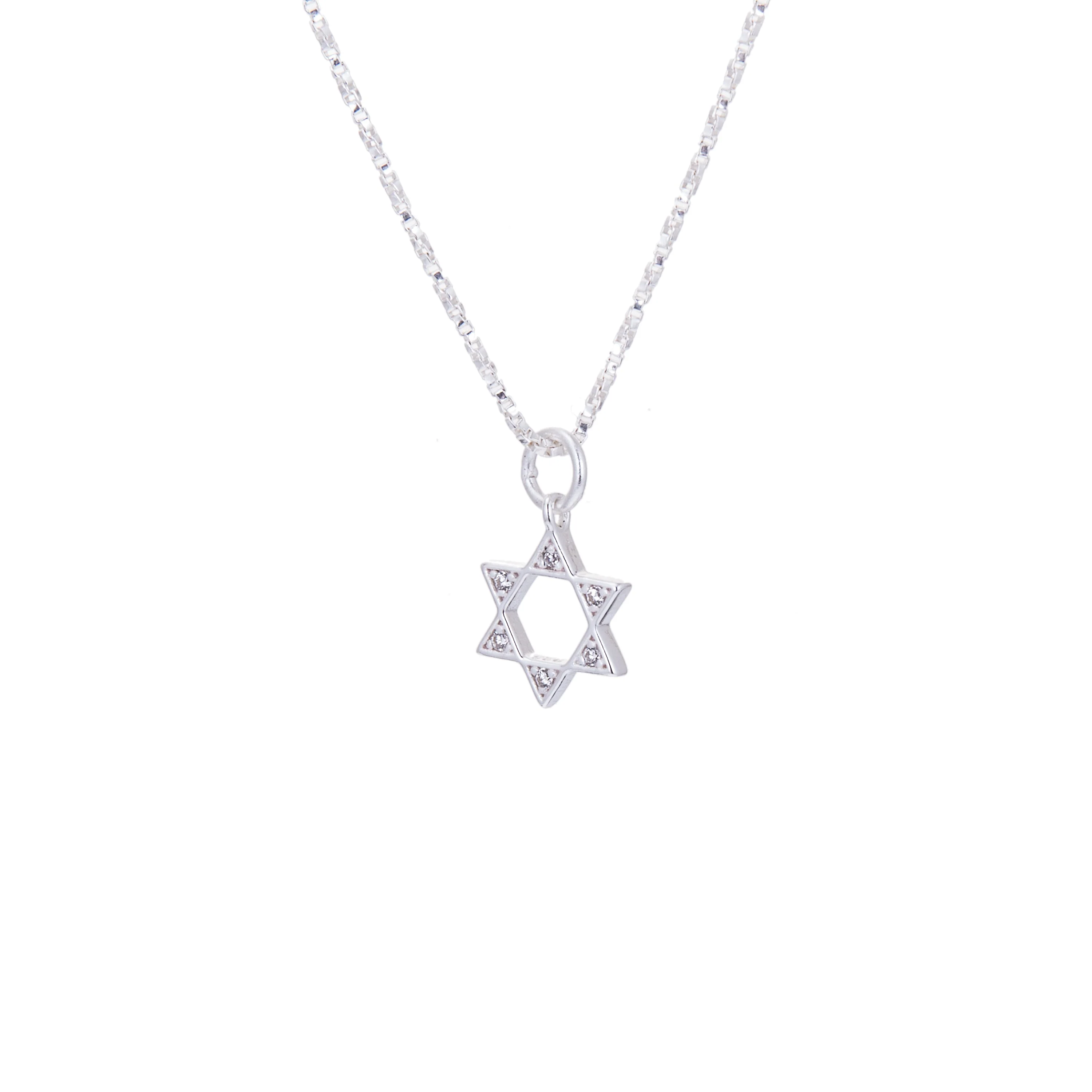 Sterling Silver & CZ Crystal Star of David Necklace 14 - 32 Inches