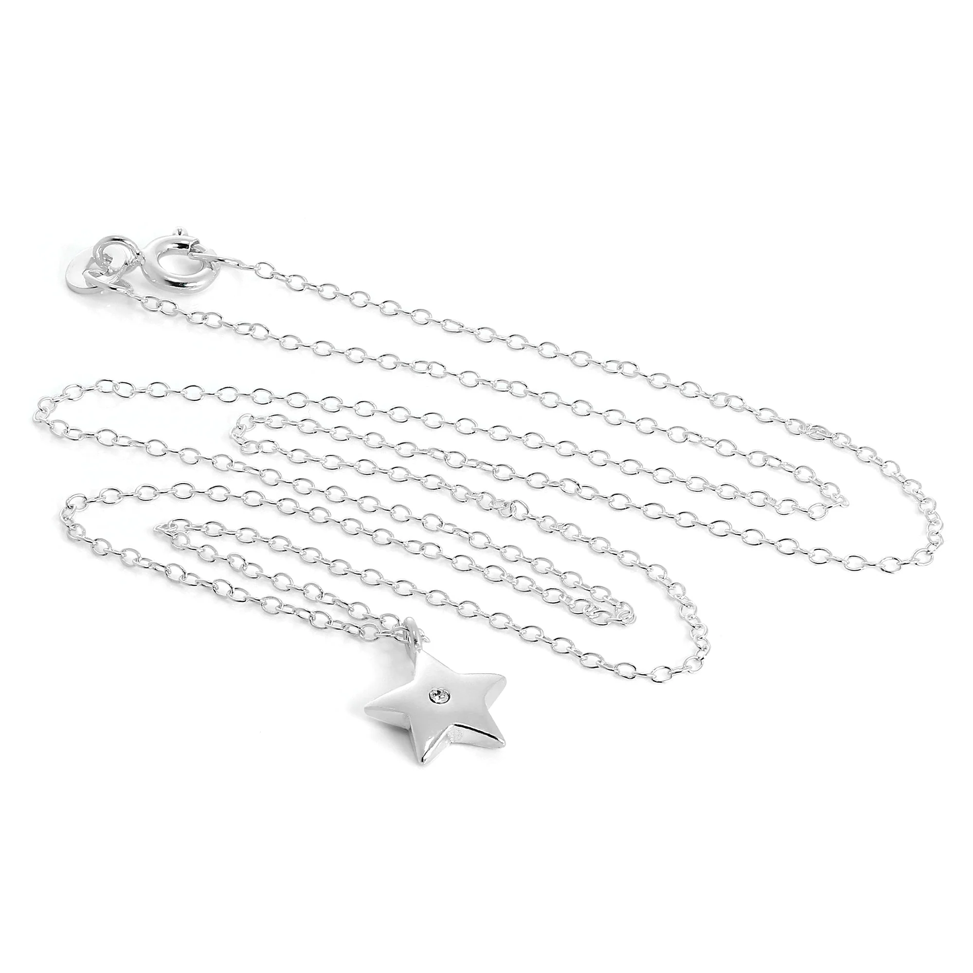 Sterling Silver & CZ Crystal Star Pendant Necklace on 18 Inch Chain - Image 3