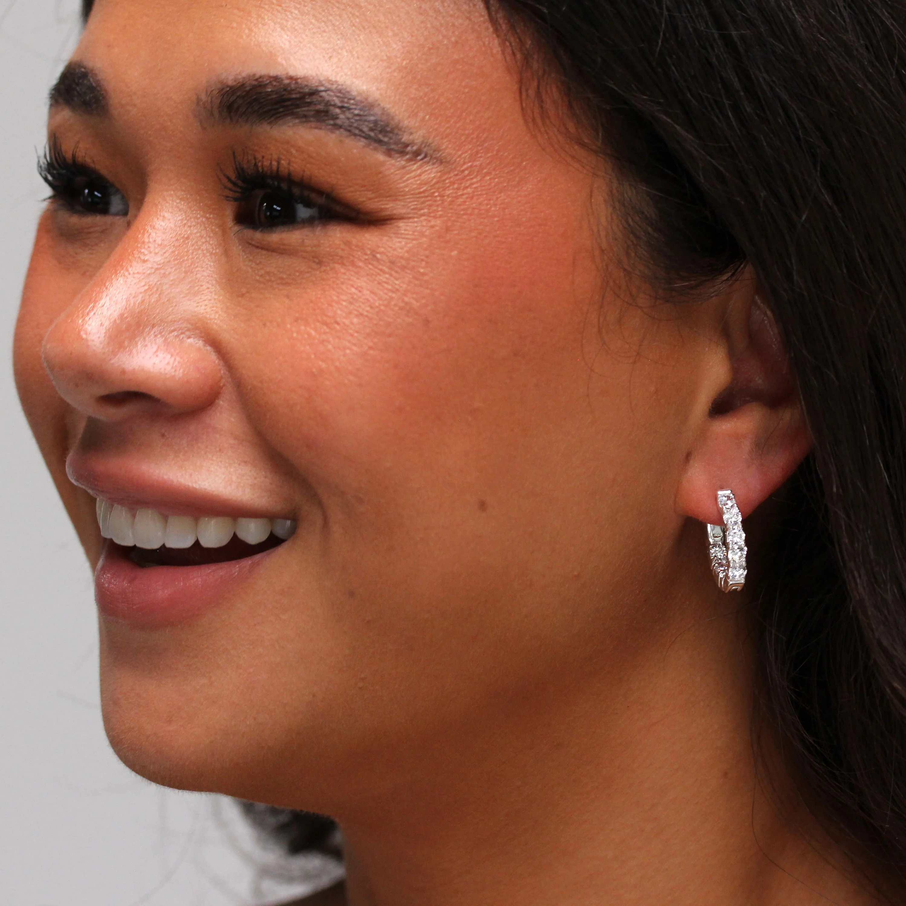 Sterling Silver CZ Eternity 20mm Hinged Huggie Hoop Earrings - Image 2